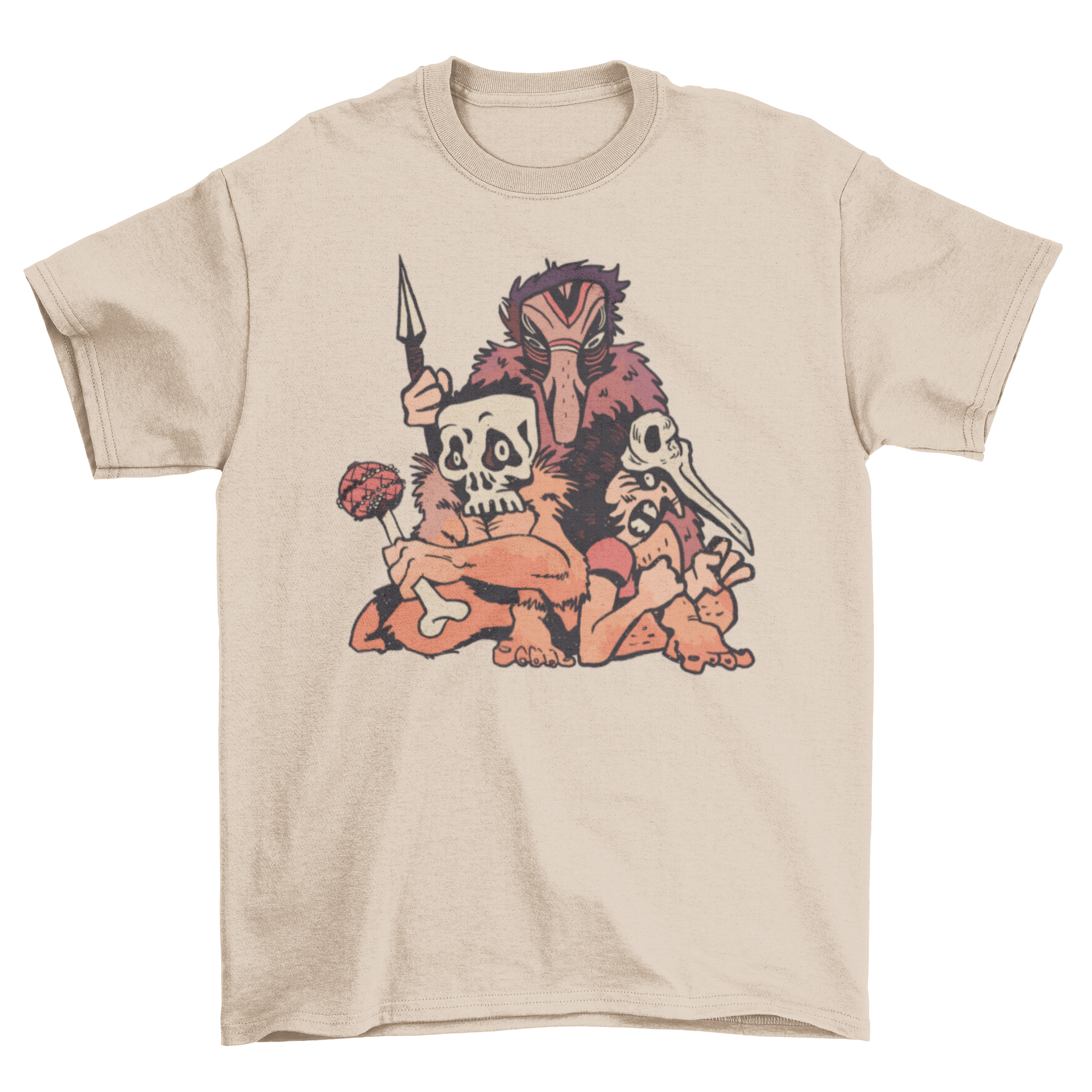 Indigenous people tribe t-shirt featuring vibrant tribal and skull mask designs, showcasing cultural heritage and artistic expression.