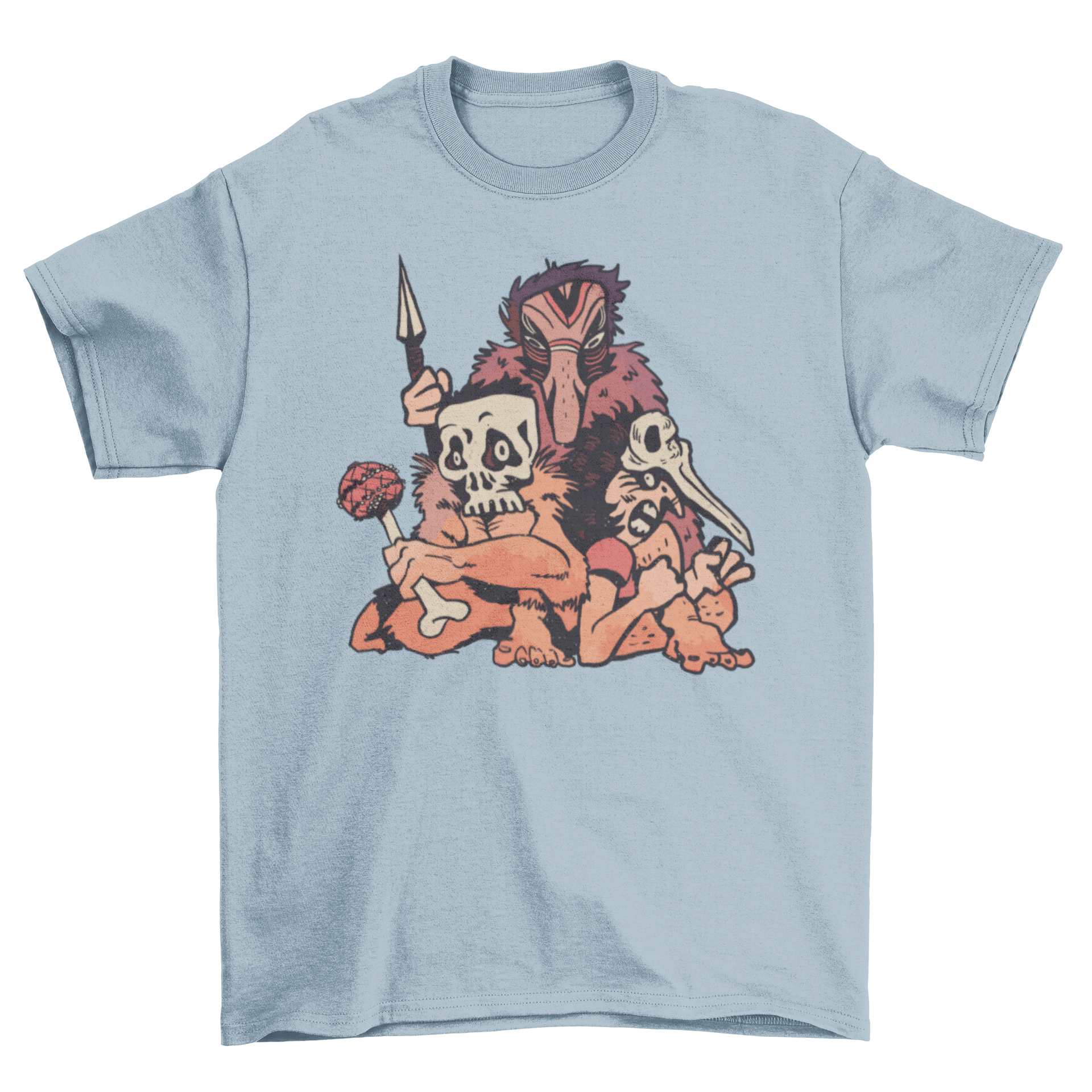 Indigenous people tribe t-shirt featuring vibrant tribal and skull mask designs, showcasing cultural heritage and artistic expression.