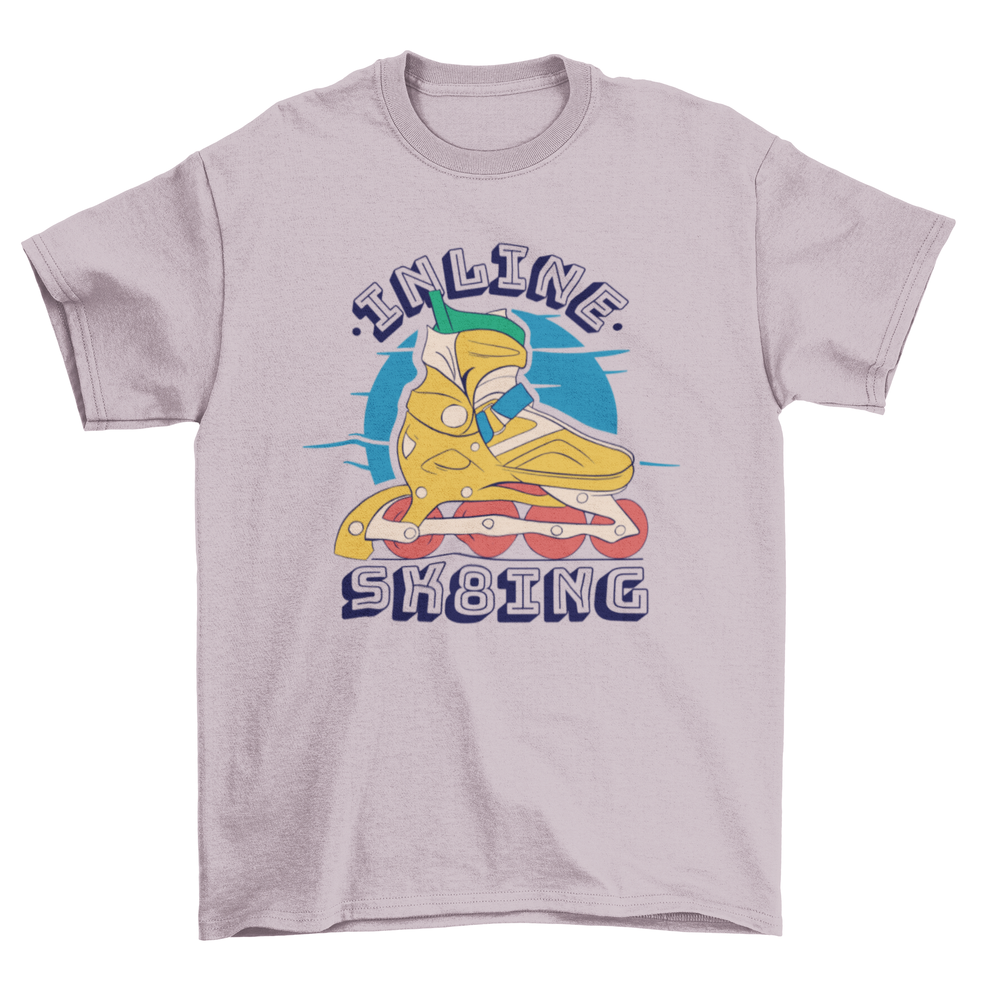 A stylish T-shirt featuring a retro roller skate illustration and the text INLINE SK8ING, perfect for skating enthusiasts.