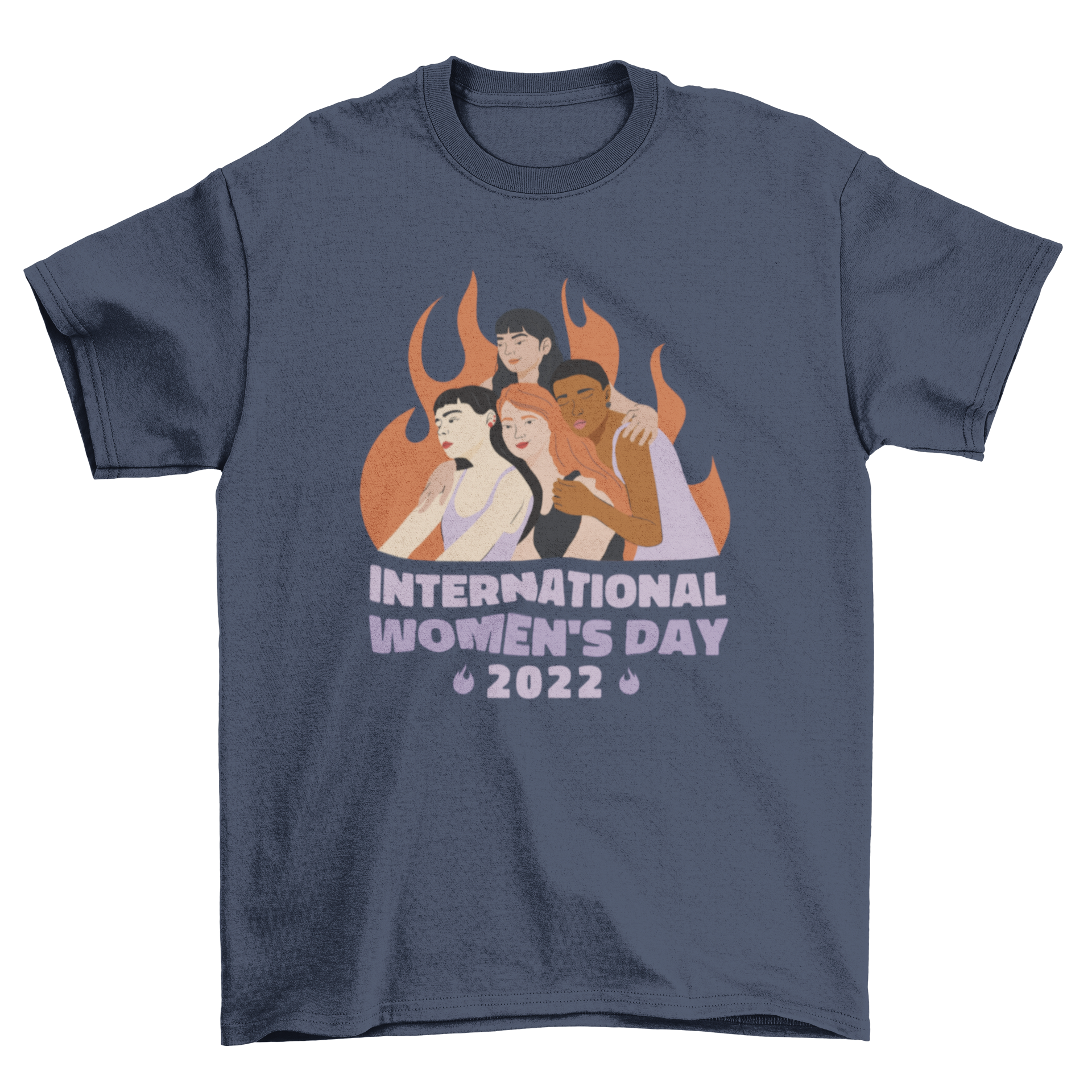 A vibrant International Women's Day 2022 t-shirt featuring women holding each other with a motivational quote.