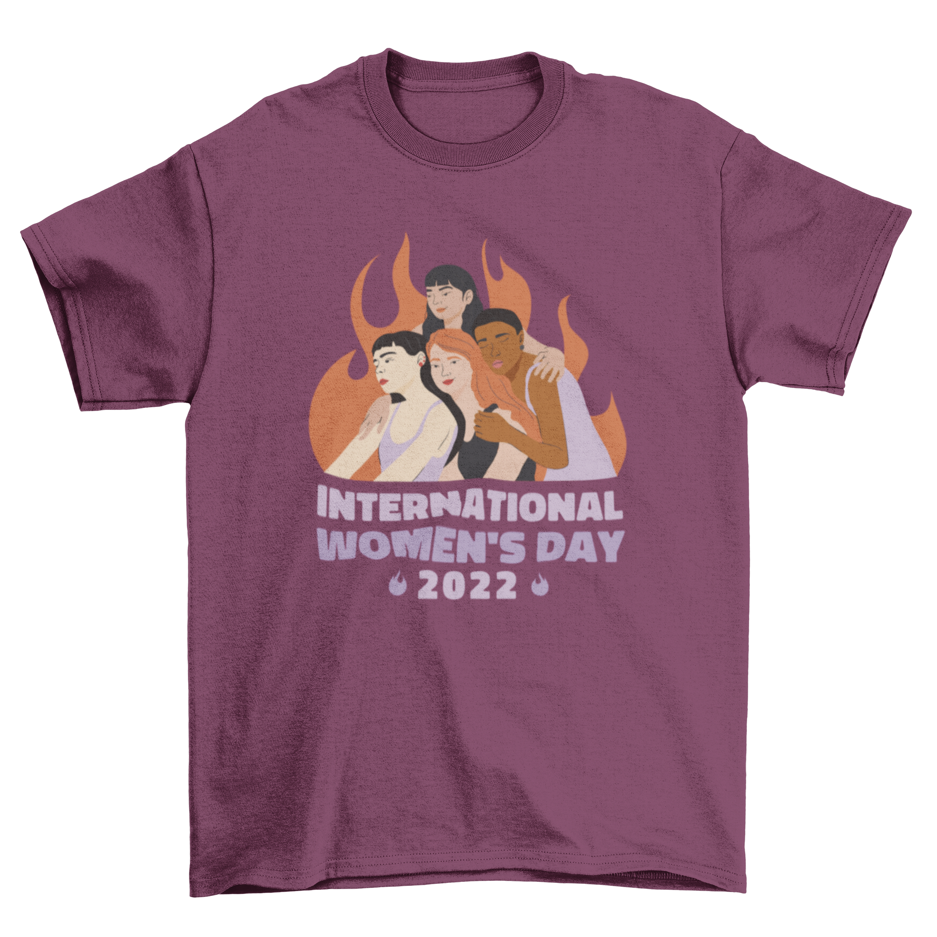 A vibrant International Women's Day 2022 t-shirt featuring women holding each other with a motivational quote.