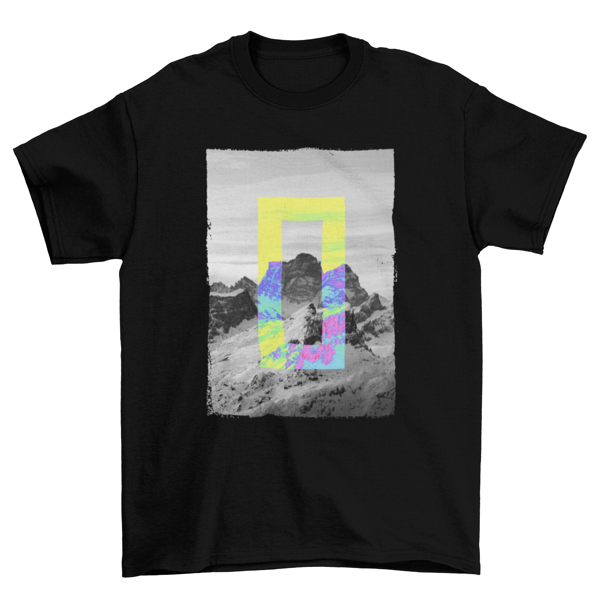 Inverted Cool Fashion T-shirt featuring a black and white mountain design, showcasing a unique and stylish aesthetic.