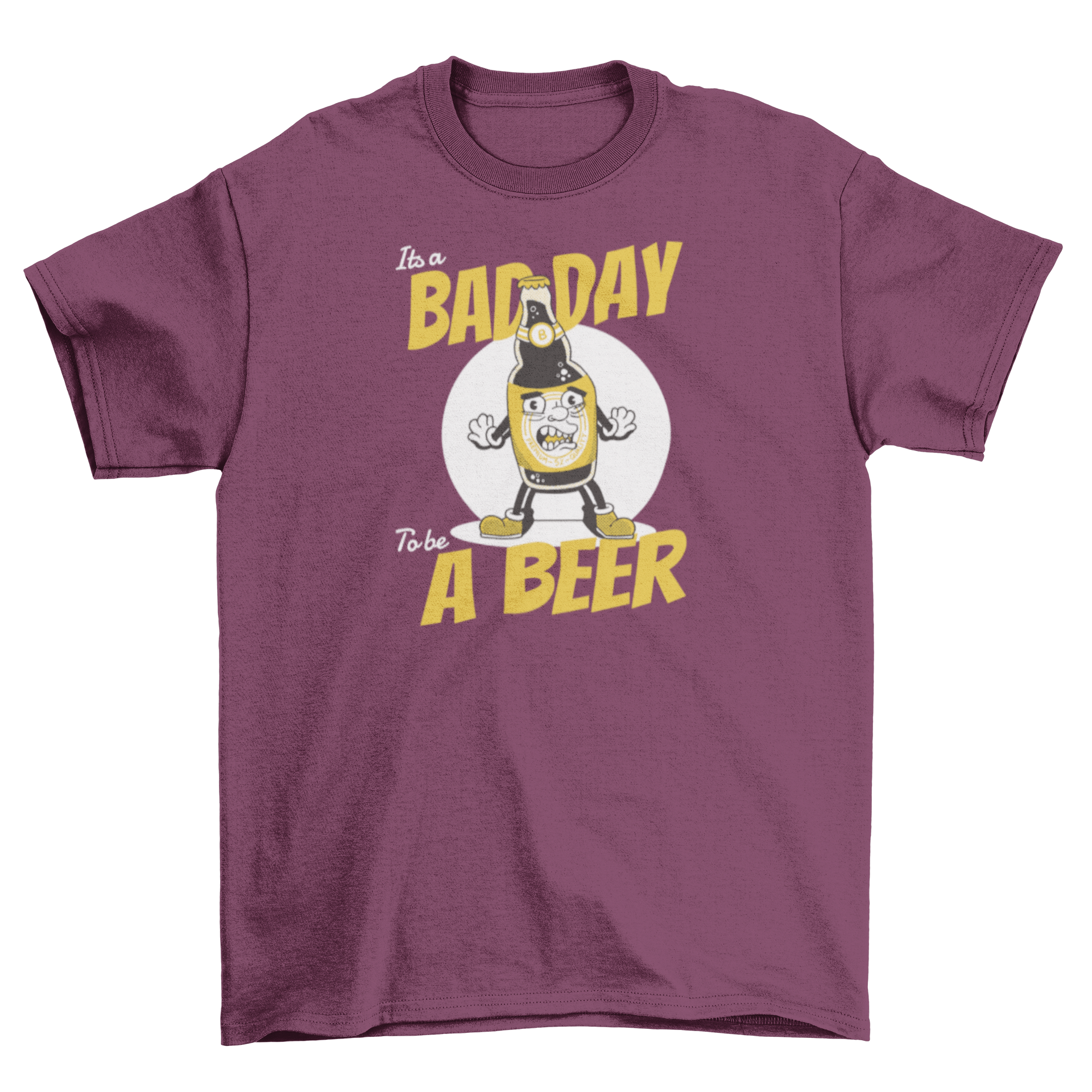 Funny cartoon t-shirt featuring a beer and the quote 'It's a bad day to be a beer'.