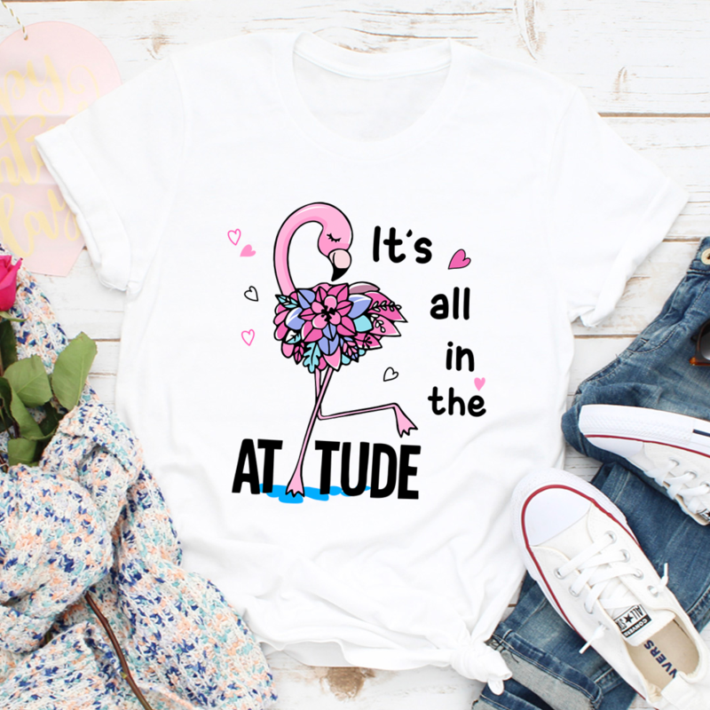 A stylish It's All In The Attitude T-Shirt made from soft ring-spun cotton, featuring double stitching for durability and a vibrant printed design.