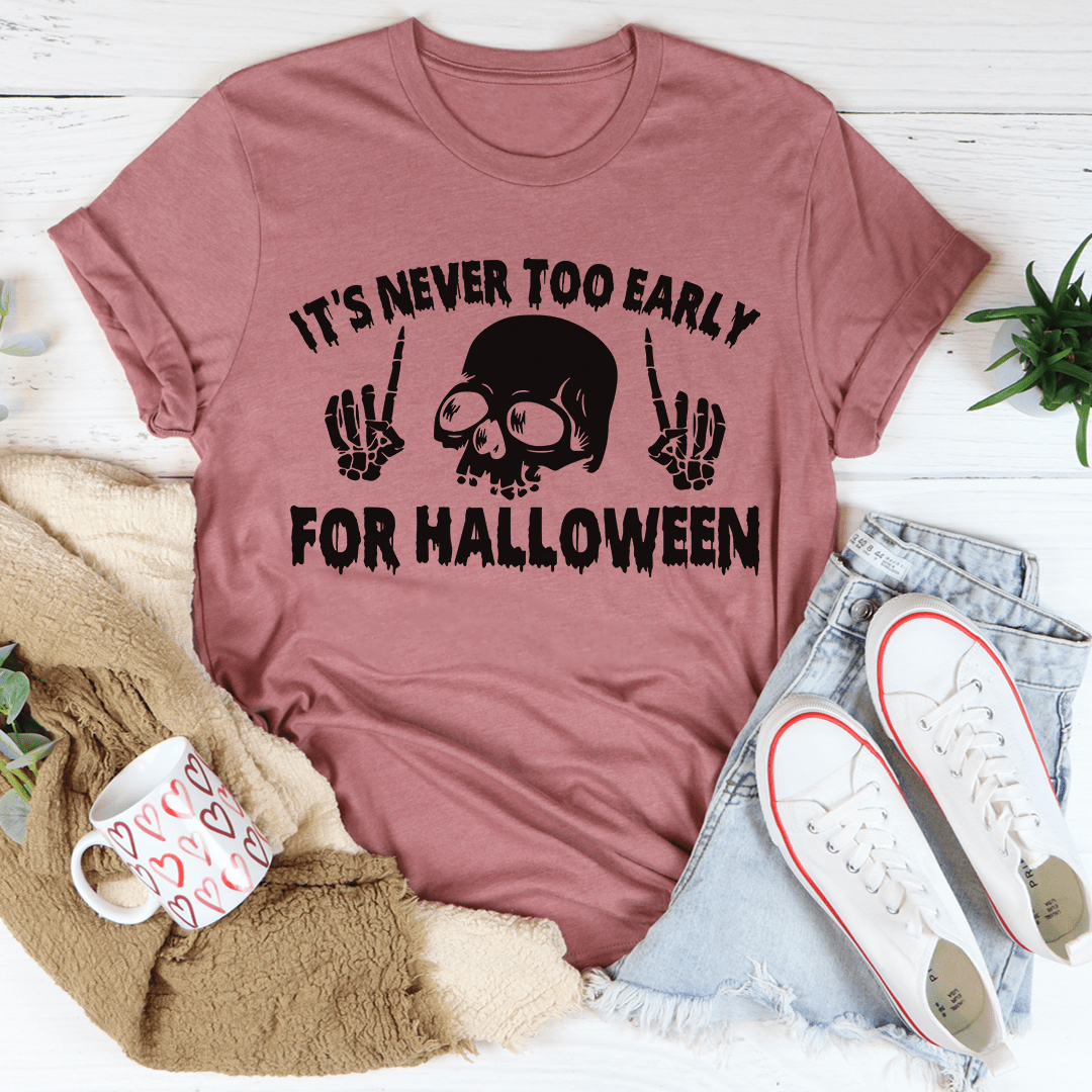 A vibrant Halloween Tee featuring spooky designs, made from 100% soft cotton, perfect for celebrating Halloween early.