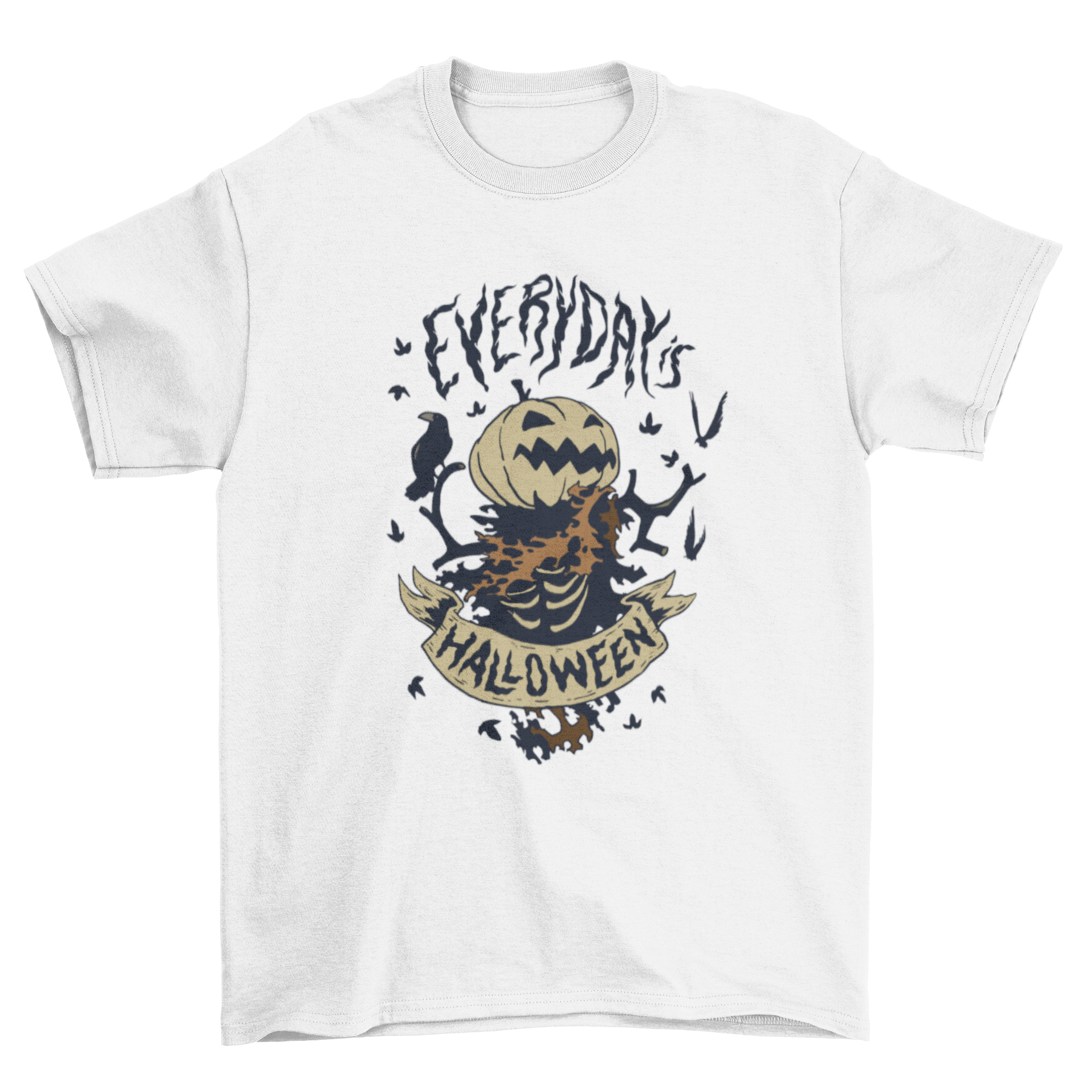 A spooky Jack o'Lantern monster t-shirt featuring a vibrant design and the quote 'Everyday is Halloween'.