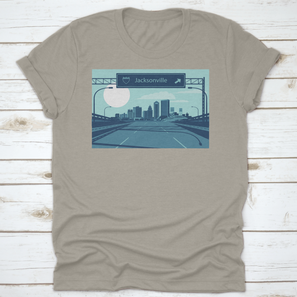 Vector illustration of Jacksonville Florida's urban skyline showcasing iconic buildings and structures.