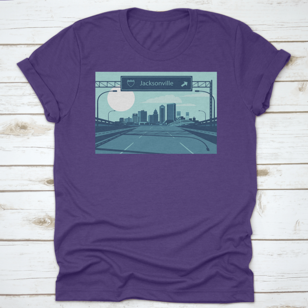 Vector illustration of Jacksonville Florida's urban skyline showcasing iconic buildings and structures.