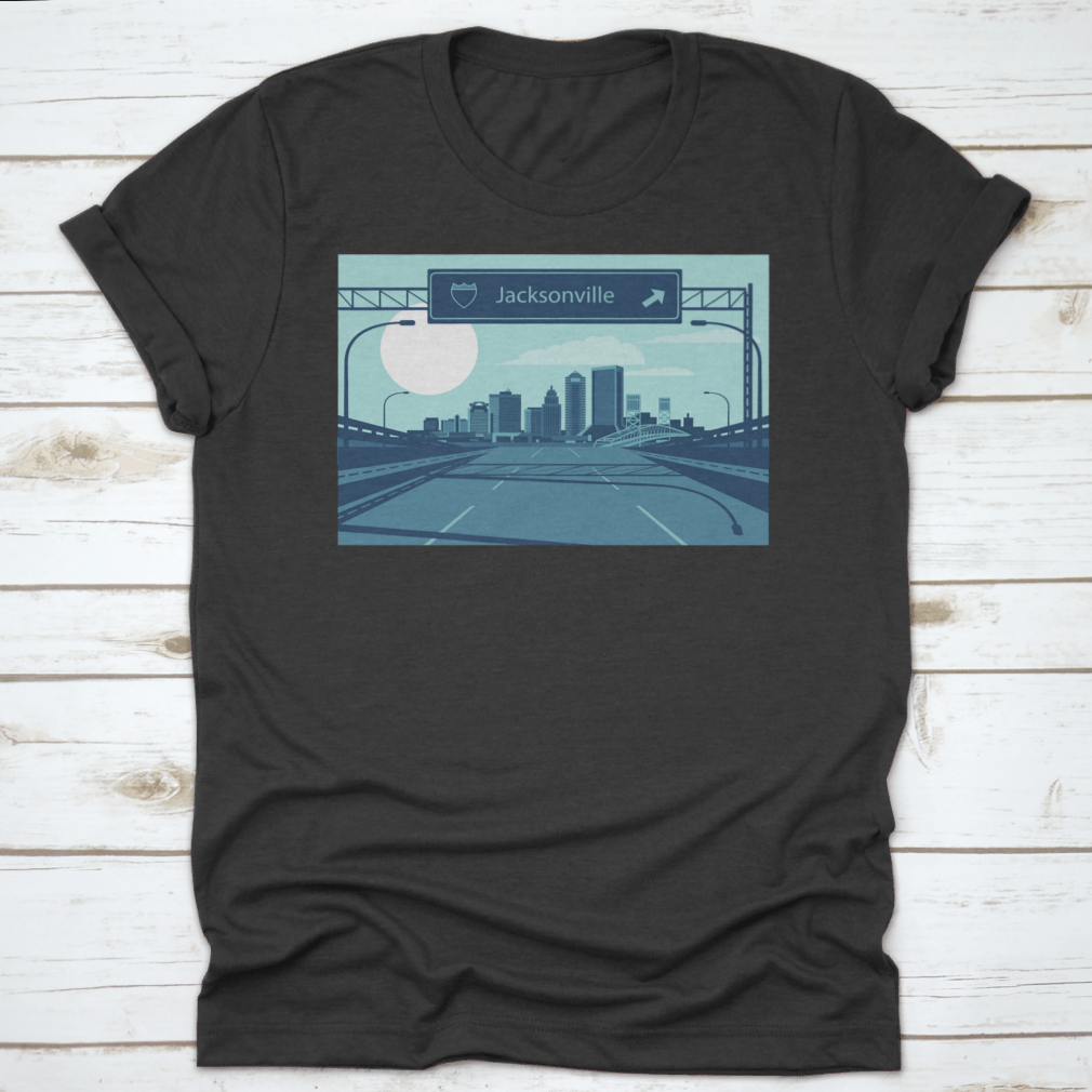 Vector illustration of Jacksonville Florida's urban skyline showcasing iconic buildings and structures.