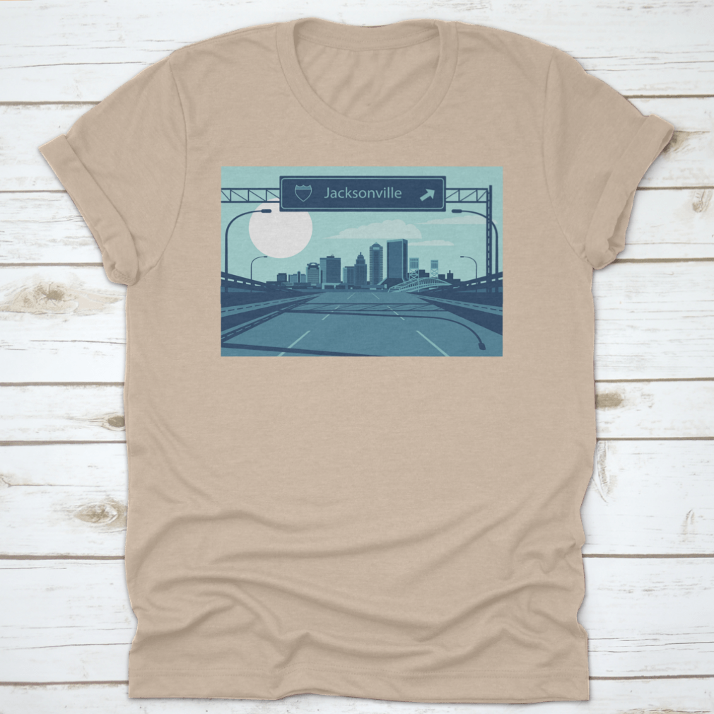 Vector illustration of Jacksonville Florida's urban skyline showcasing iconic buildings and structures.