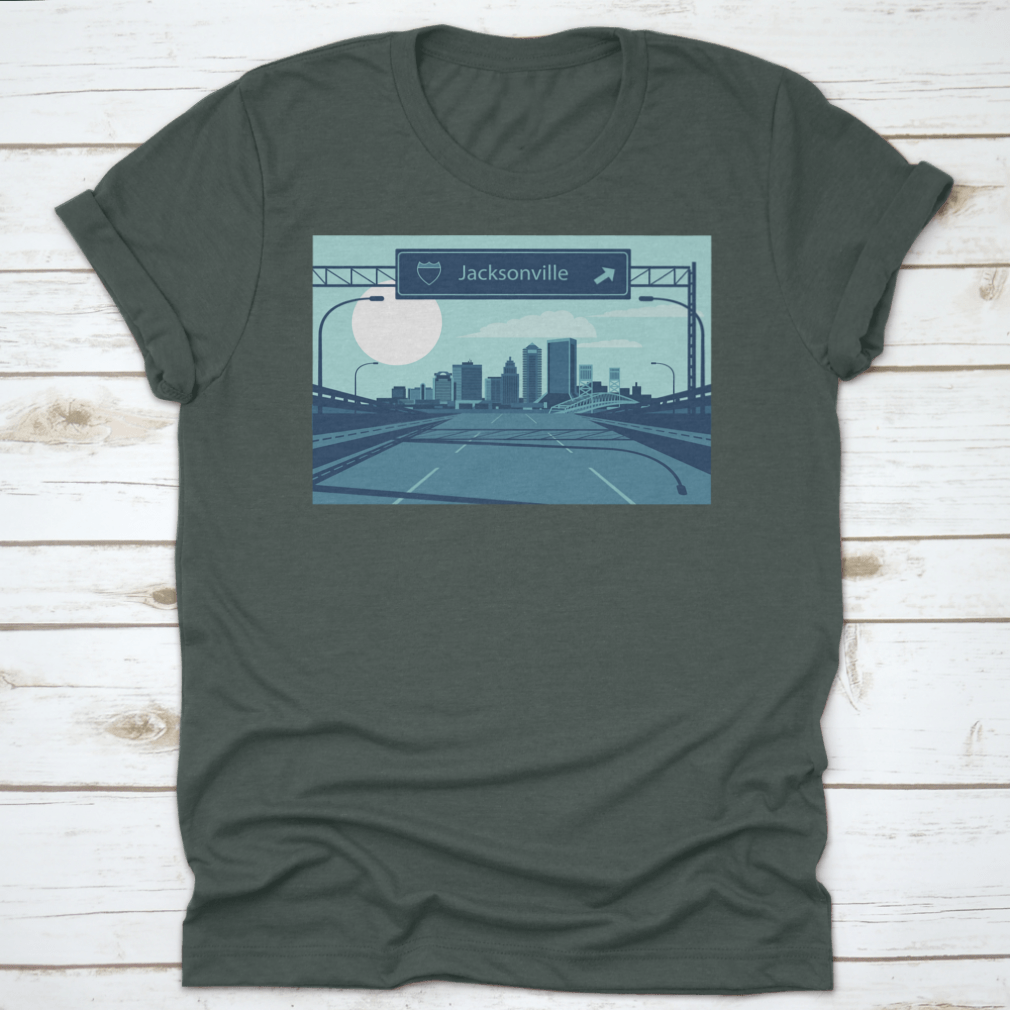 Vector illustration of Jacksonville Florida's urban skyline showcasing iconic buildings and structures.