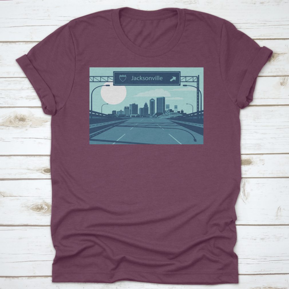 Vector illustration of Jacksonville Florida's urban skyline showcasing iconic buildings and structures.
