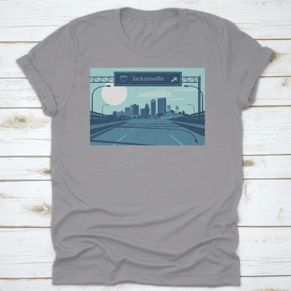 Vector illustration of Jacksonville Florida's urban skyline showcasing iconic buildings and structures.