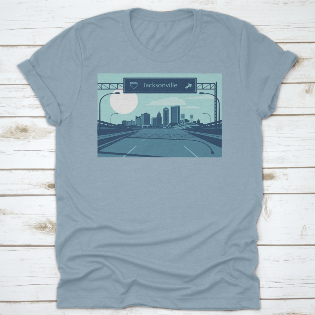 Vector illustration of Jacksonville Florida's urban skyline showcasing iconic buildings and structures.