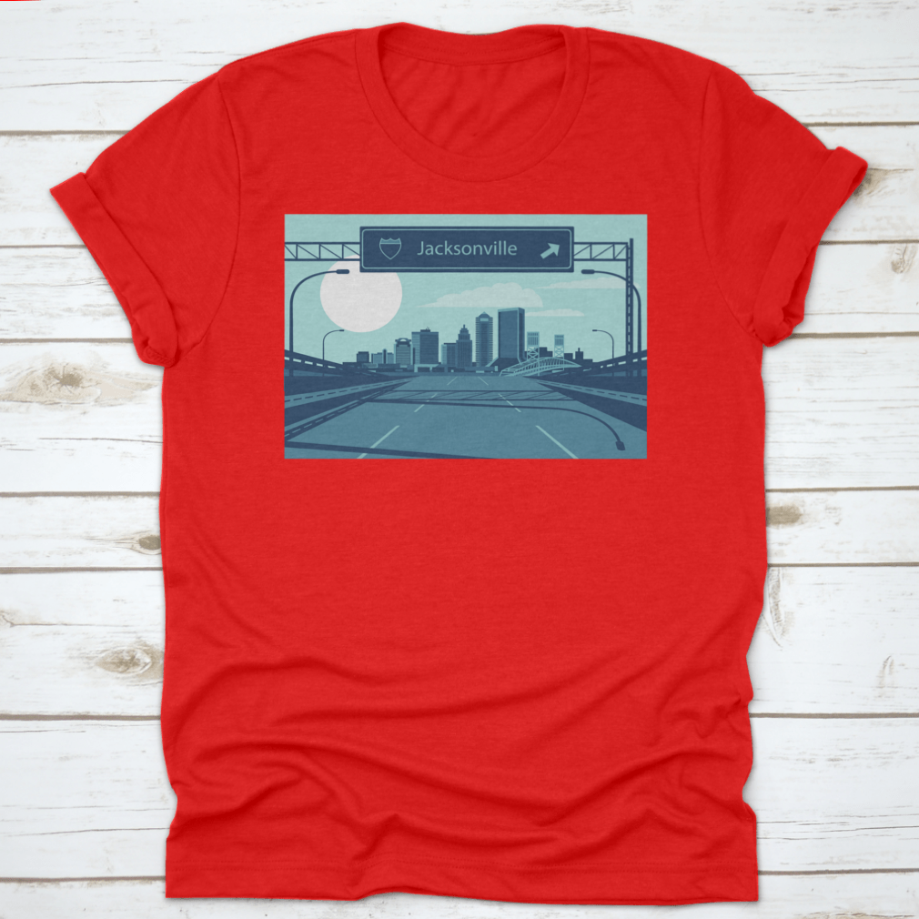 Vector illustration of Jacksonville Florida's urban skyline showcasing iconic buildings and structures.