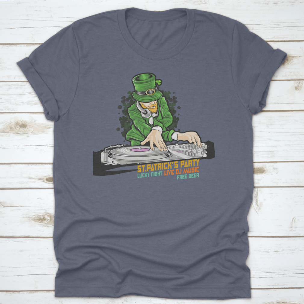 A vibrant green t-shirt featuring the text 'St. Patrick's Party Lucky', made from 100% cotton, perfect for St. Patrick's Day celebrations.