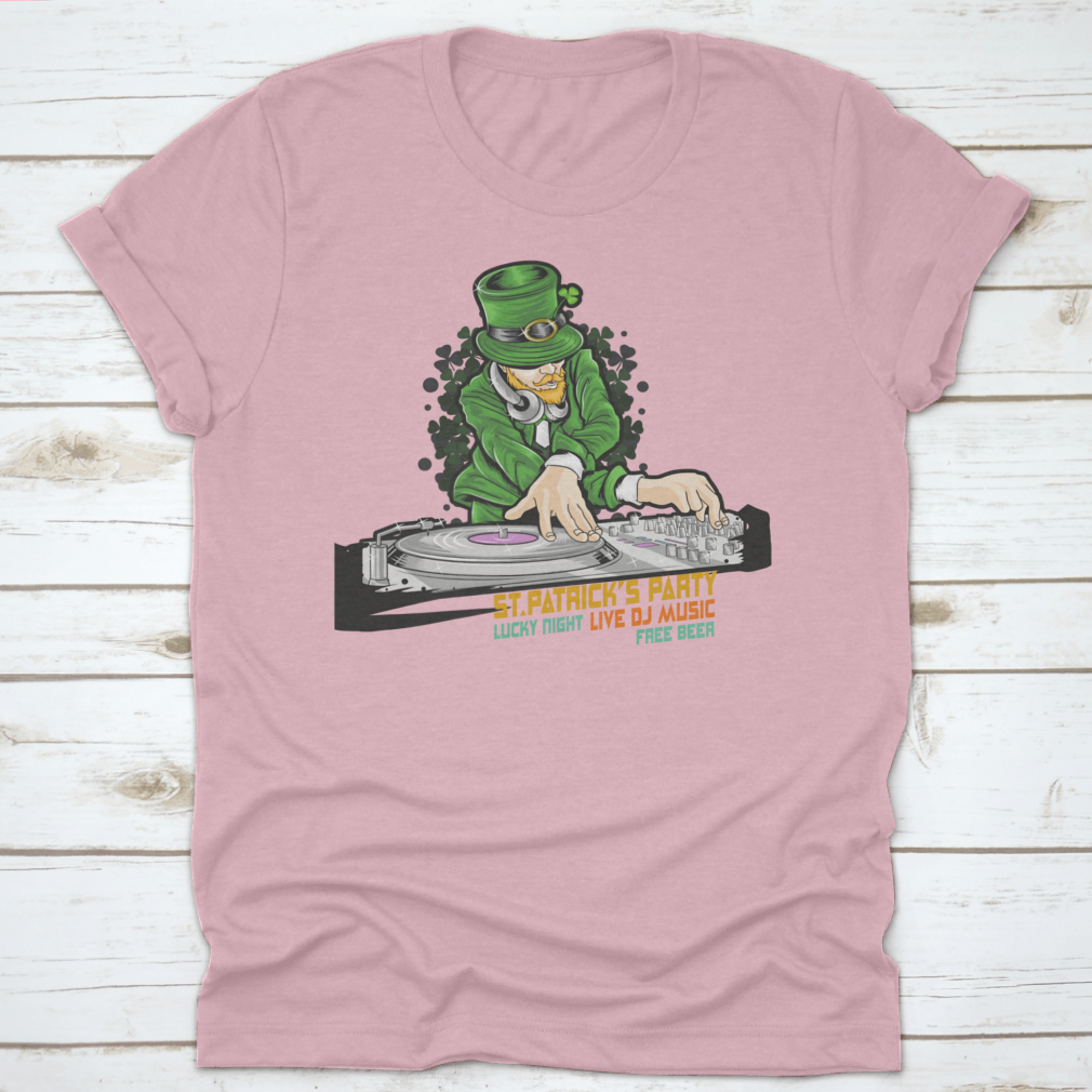 A vibrant green t-shirt featuring the text 'St. Patrick's Party Lucky', made from 100% cotton, perfect for St. Patrick's Day celebrations.