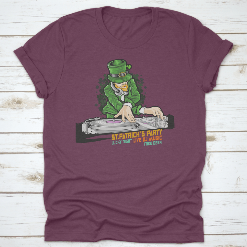 A vibrant green t-shirt featuring the text 'St. Patrick's Party Lucky', made from 100% cotton, perfect for St. Patrick's Day celebrations.