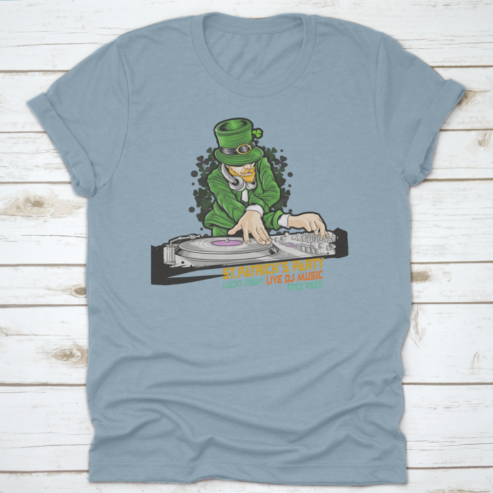 A vibrant green t-shirt featuring the text 'St. Patrick's Party Lucky', made from 100% cotton, perfect for St. Patrick's Day celebrations.