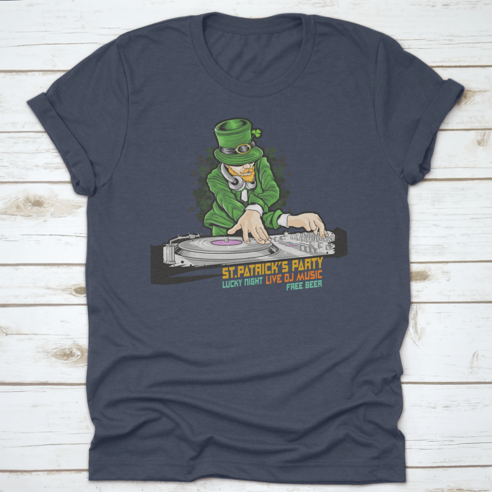 A vibrant green t-shirt featuring the text 'St. Patrick's Party Lucky', made from 100% cotton, perfect for St. Patrick's Day celebrations.