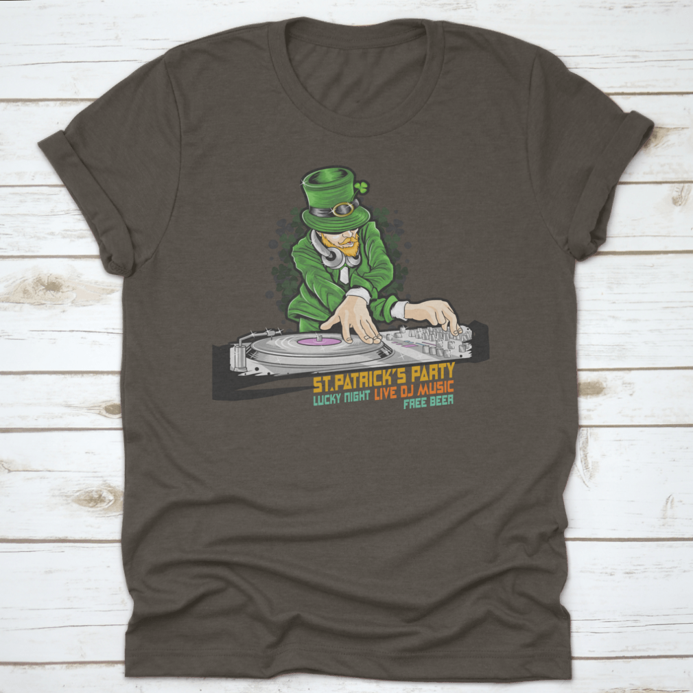 A vibrant green t-shirt featuring the text 'St. Patrick's Party Lucky', made from 100% cotton, perfect for St. Patrick's Day celebrations.