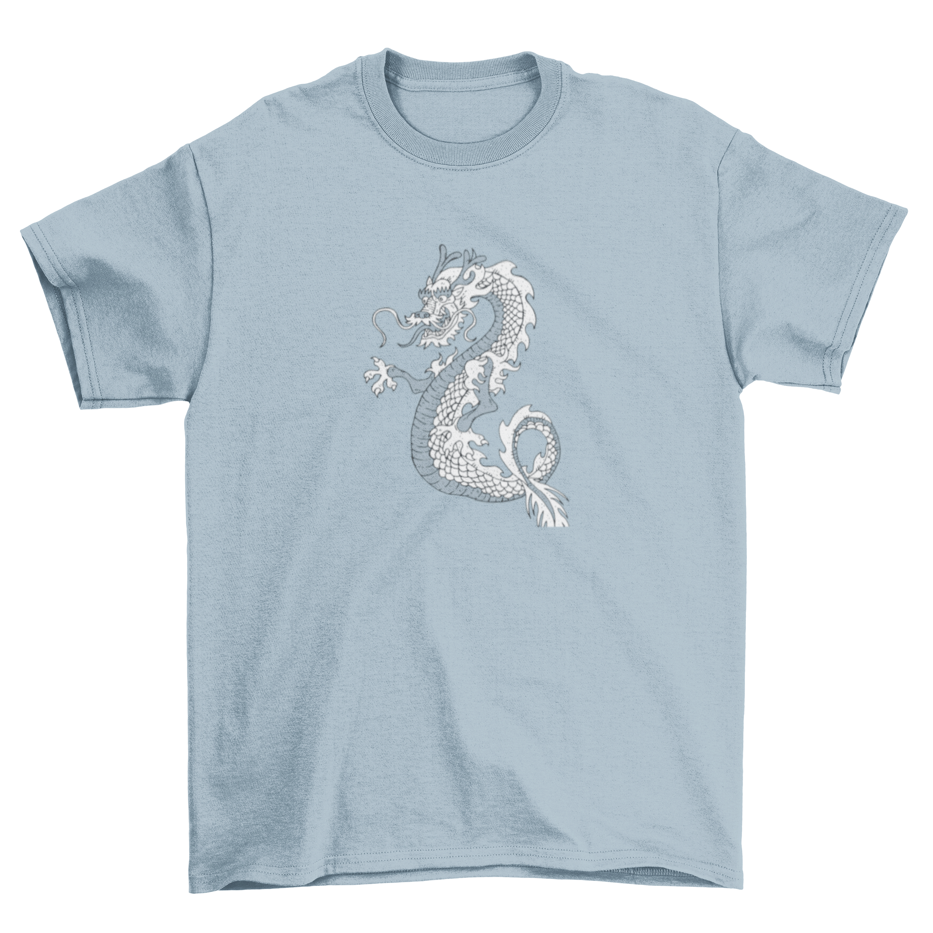Japanese Dragon 3 t-shirt featuring intricate black line art illustration of a dragon.