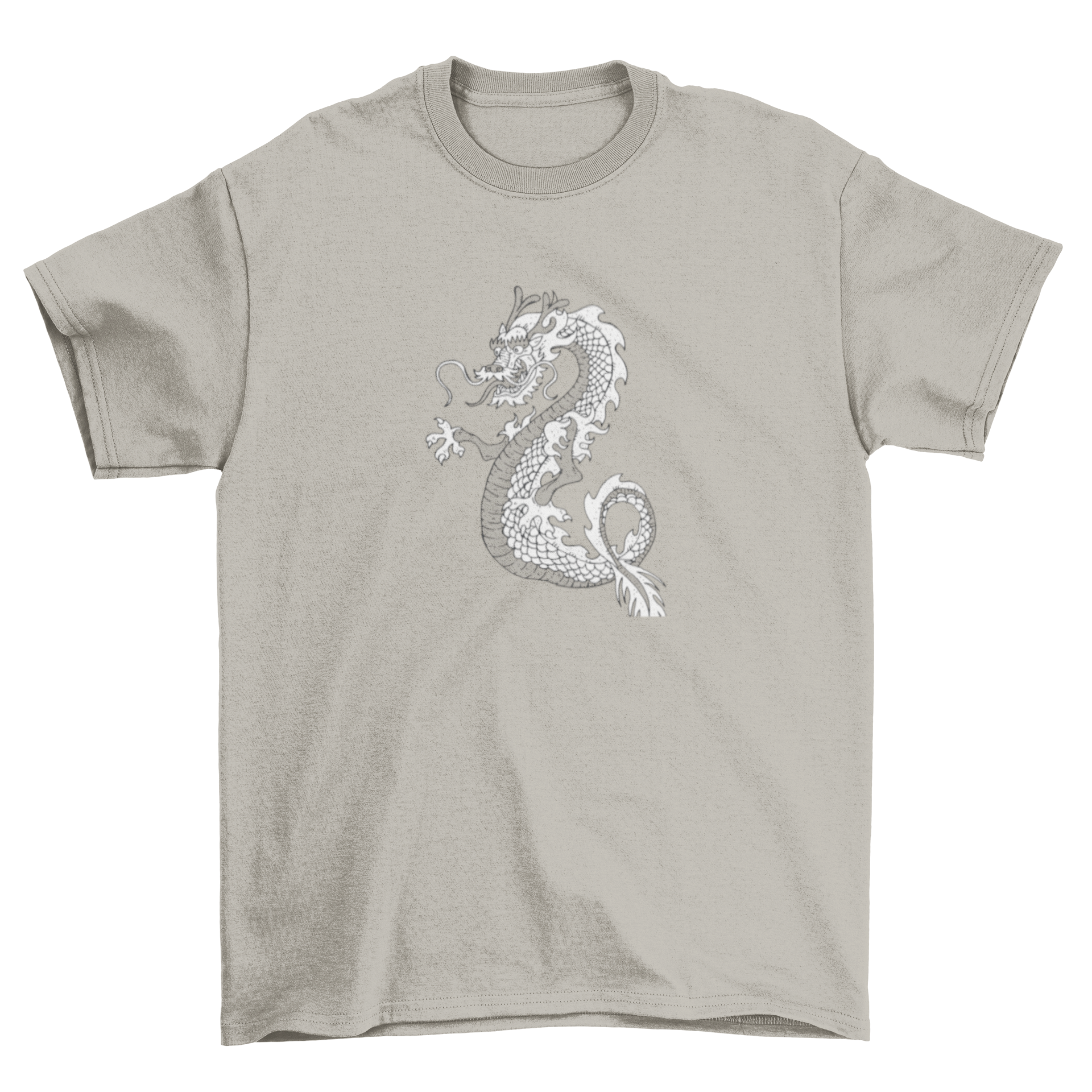Japanese Dragon 3 t-shirt featuring intricate black line art illustration of a dragon.
