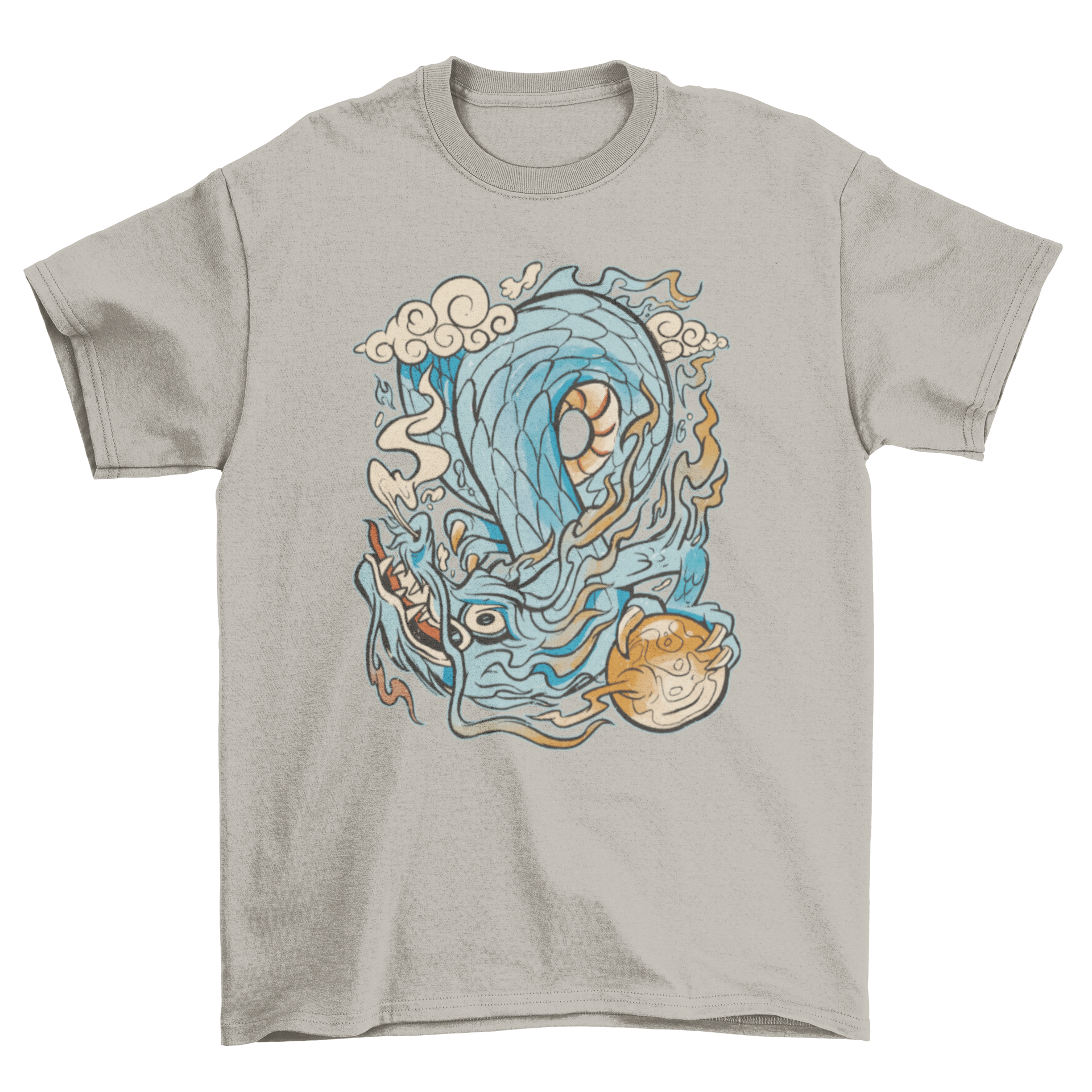 A traditional Japanese dragon design on a stylish t-shirt, showcasing intricate details and vibrant colors.