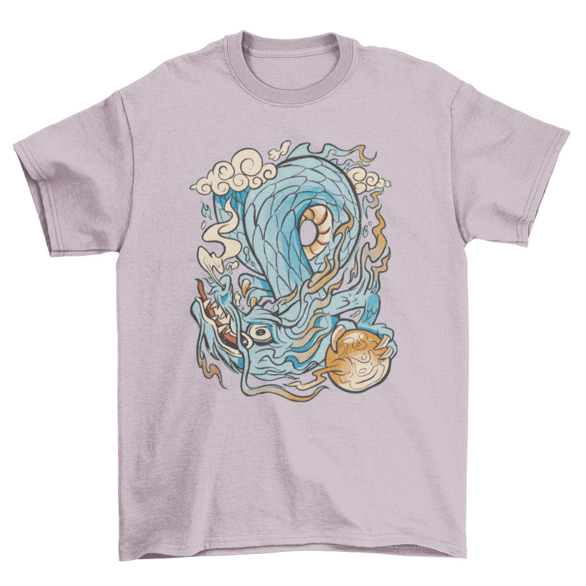 A traditional Japanese dragon design on a stylish t-shirt, showcasing intricate details and vibrant colors.