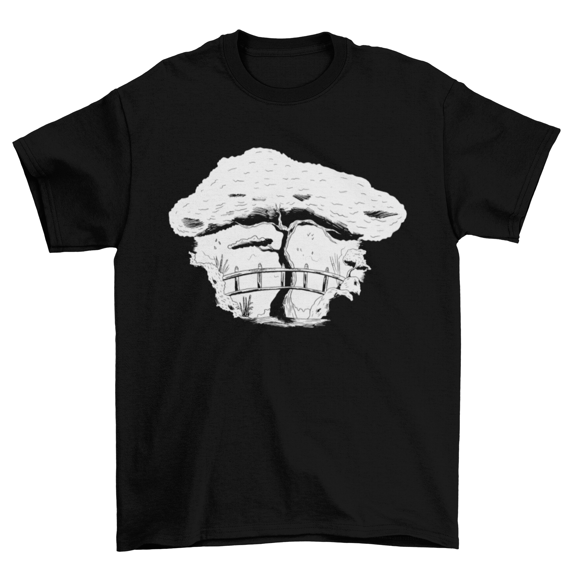 A stylish Japanese garden t-shirt featuring a detailed illustration of a Japanese tree, perfect for casual wear.