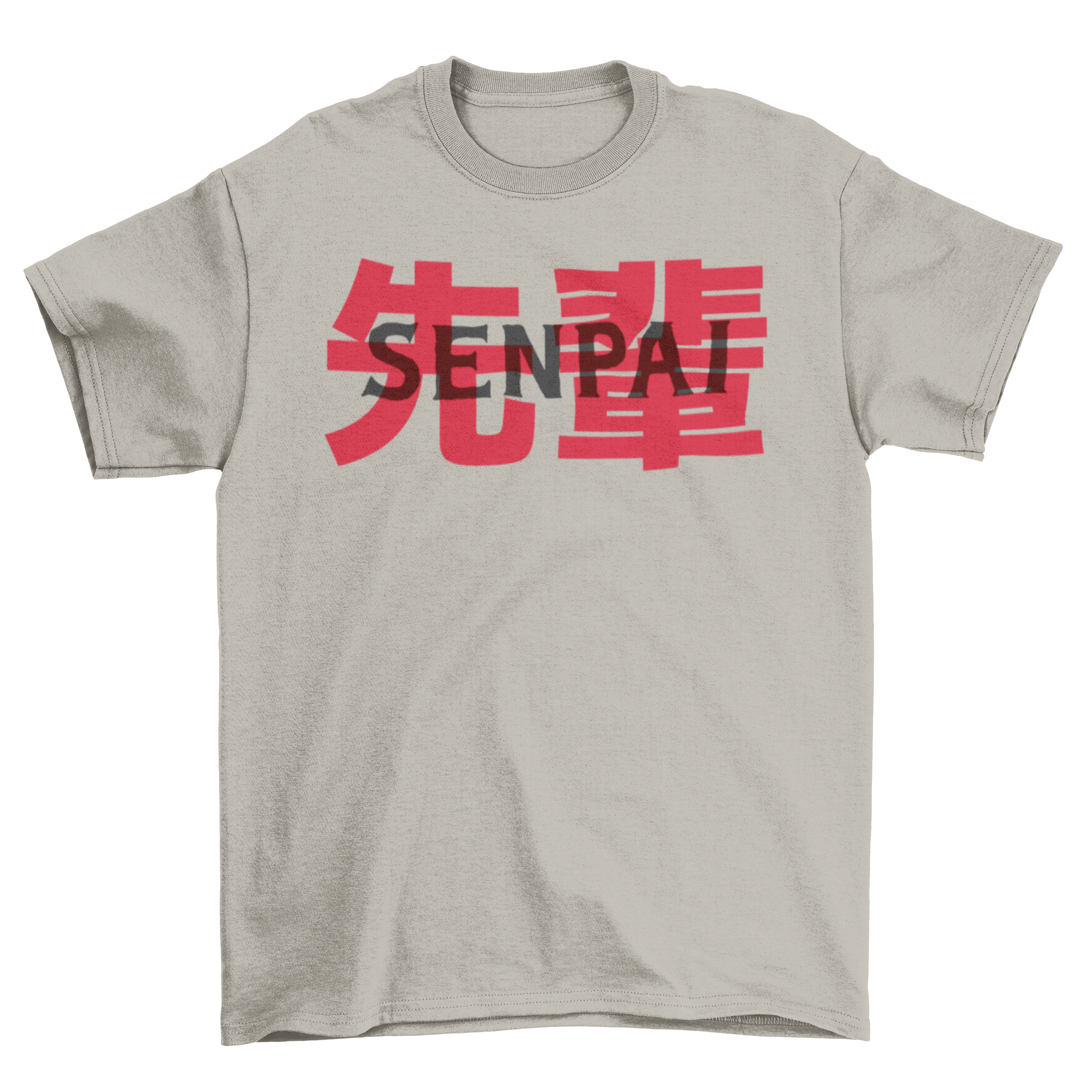Japanese Senpai t-shirt featuring the word 'Senpai' in Roman alphabet and Kanji, stylish design for anime fans.