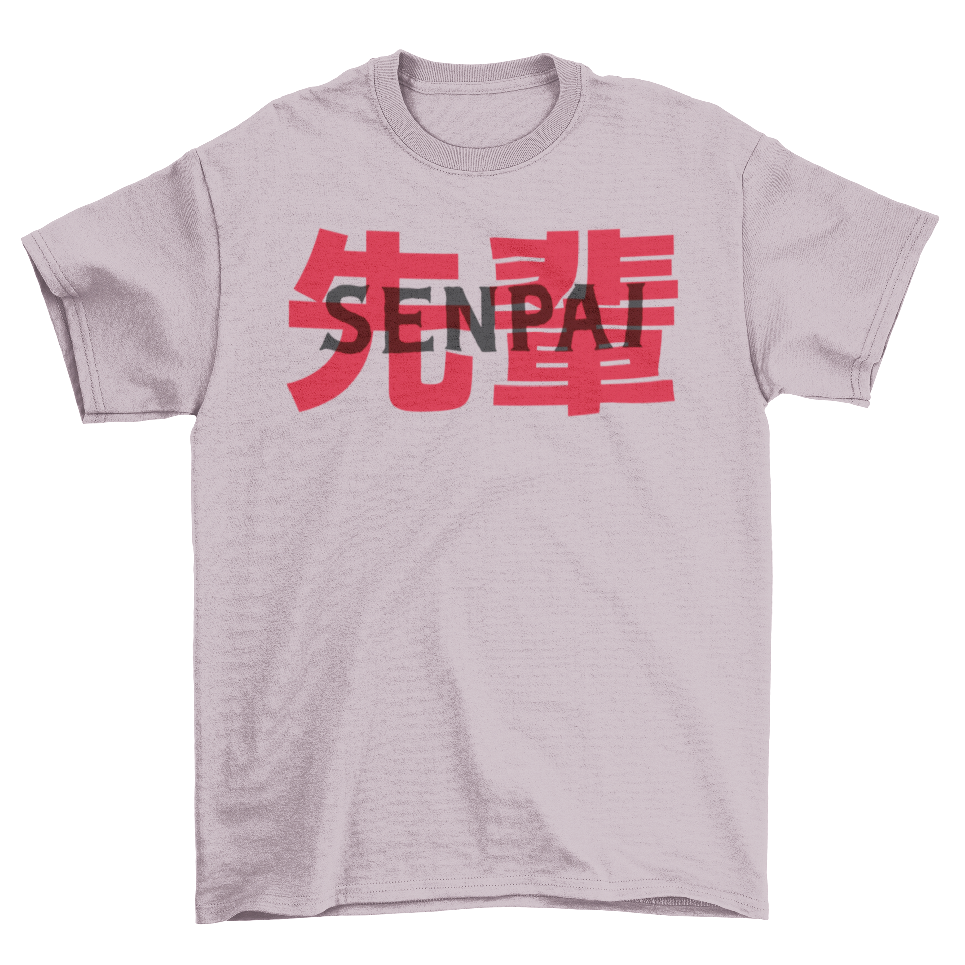 Japanese Senpai t-shirt featuring the word 'Senpai' in Roman alphabet and Kanji, stylish design for anime fans.