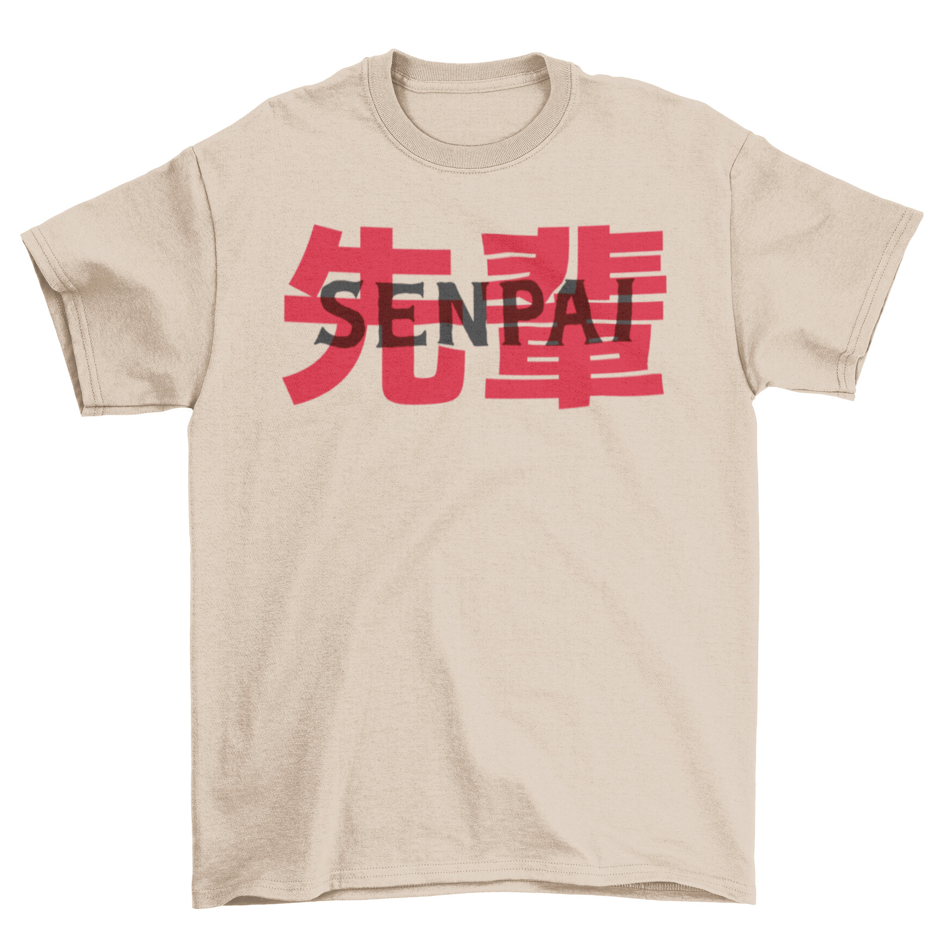 Japanese Senpai t-shirt featuring the word 'Senpai' in Roman alphabet and Kanji, stylish design for anime fans.