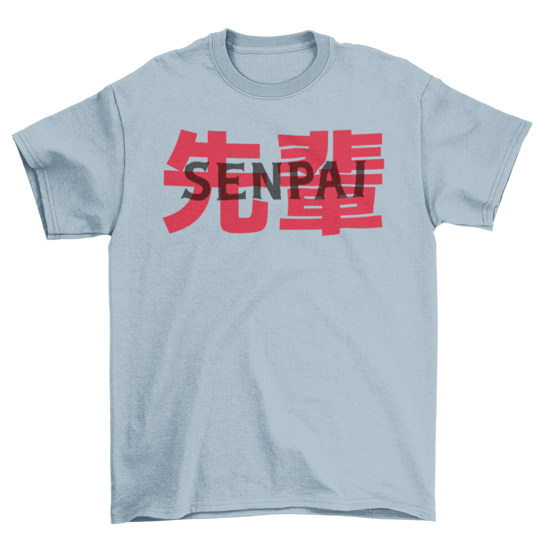 Japanese Senpai t-shirt featuring the word 'Senpai' in Roman alphabet and Kanji, stylish design for anime fans.