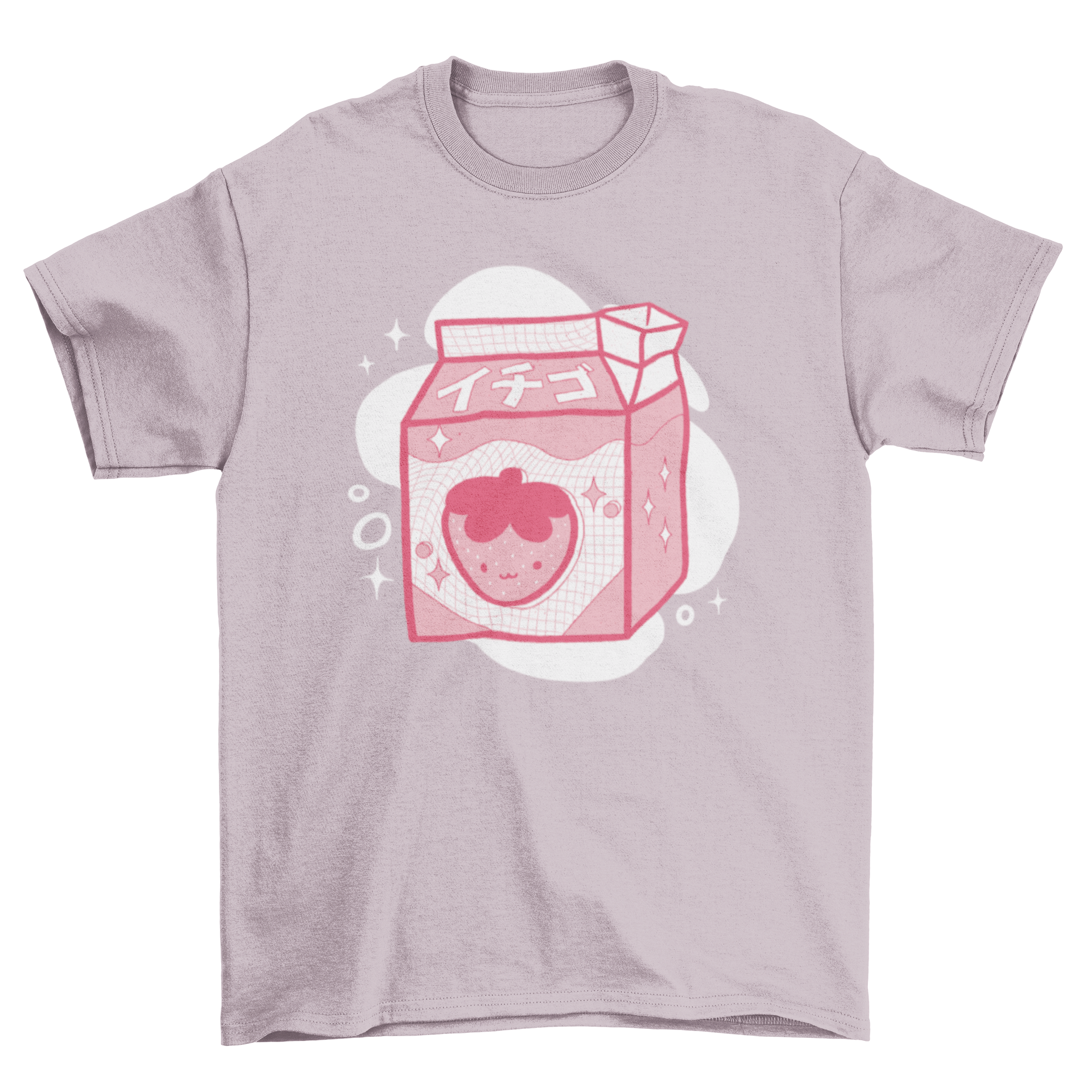 A cute t-shirt featuring a Japanese carton of strawberry milk design, perfect for casual wear.