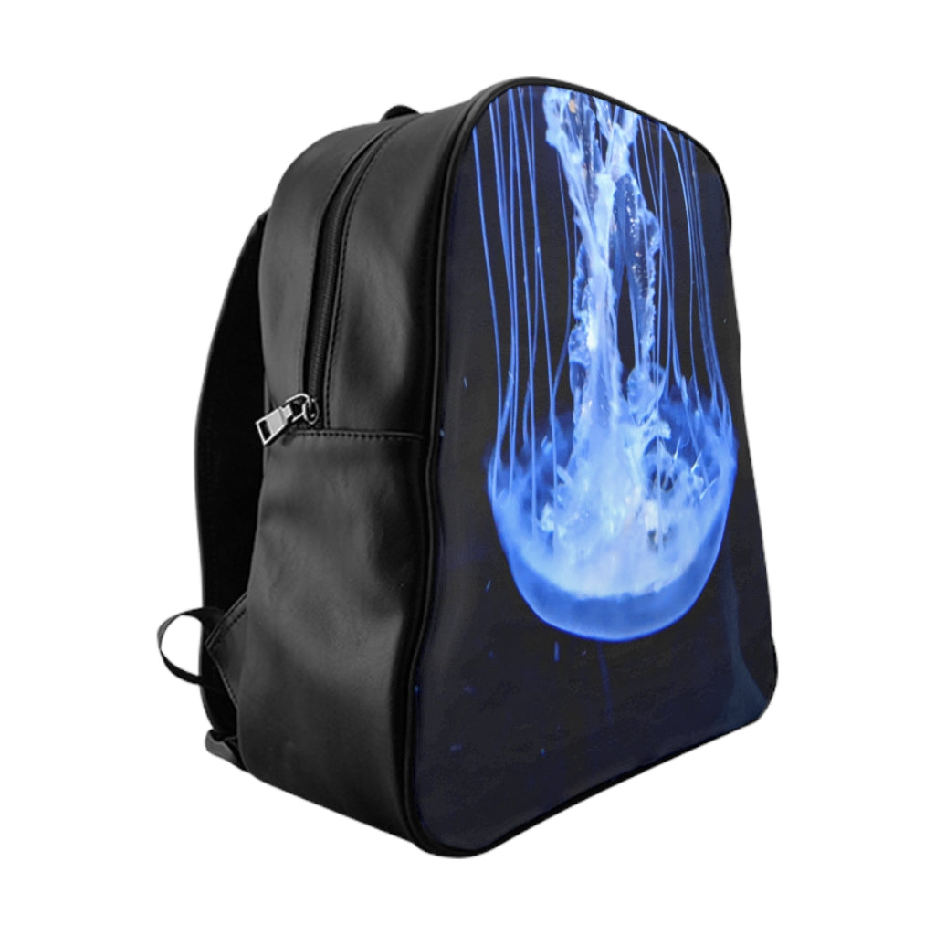 Jellyfish School Backpack featuring a vibrant jellyfish print, padded back, and chocolate brown lining, perfect for school and everyday use.