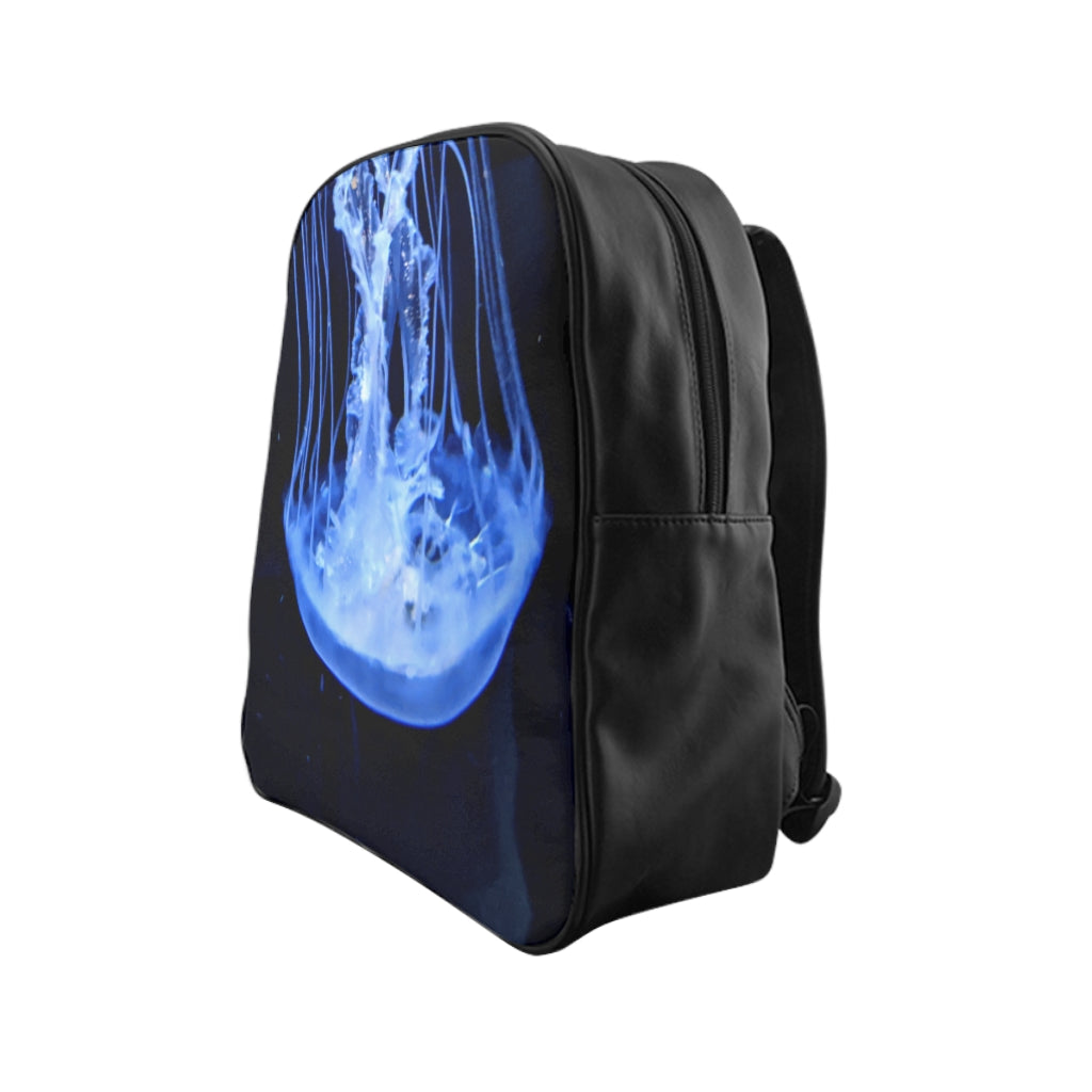Jellyfish School Backpack featuring a vibrant jellyfish print, padded back, and chocolate brown lining, perfect for school and everyday use.