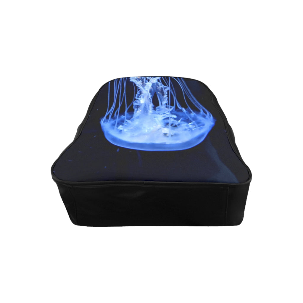 Jellyfish School Backpack featuring a vibrant jellyfish print, padded back, and chocolate brown lining, perfect for school and everyday use.