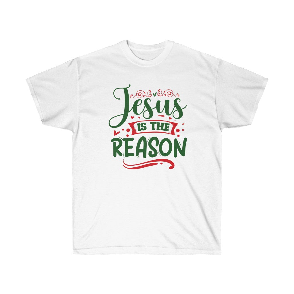 A festive Jesus is the Reason Christmas T-Shirt featuring a stylish design, perfect for holiday celebrations.