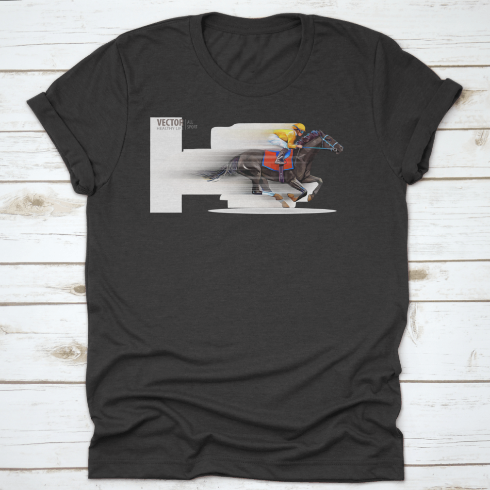 Vector illustration of a jockey racing on a horse at the racetrack, showcasing dynamic movement and excitement.