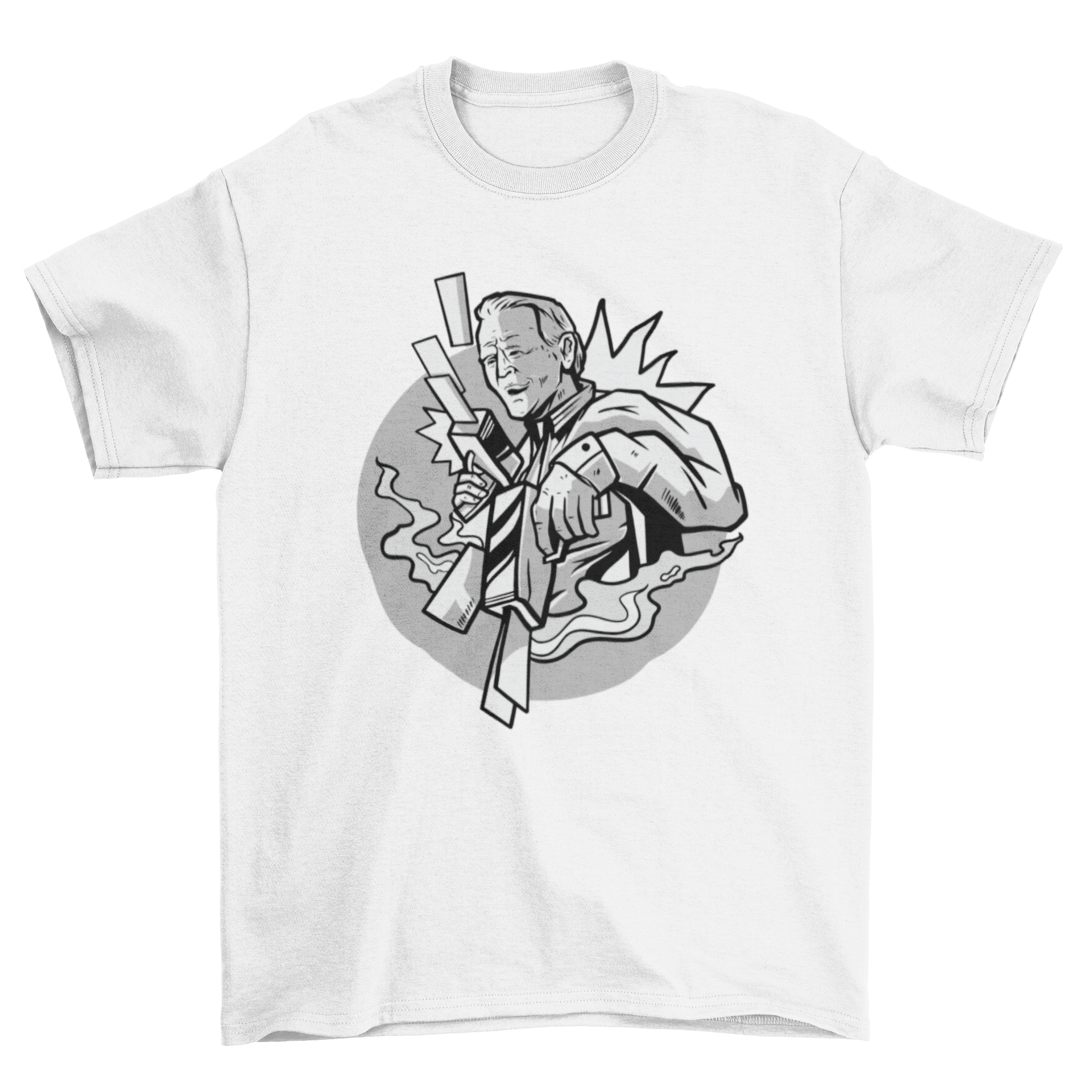 A fun t-shirt featuring Joe Biden shooting US dollar bills from a colorful money gun, perfect for political humor.