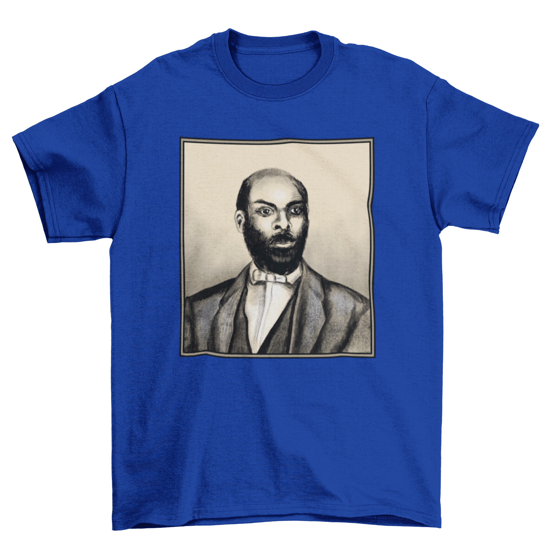 A stylish t-shirt featuring a detailed portrait of John Jasper, showcasing vibrant colors and artistic design.