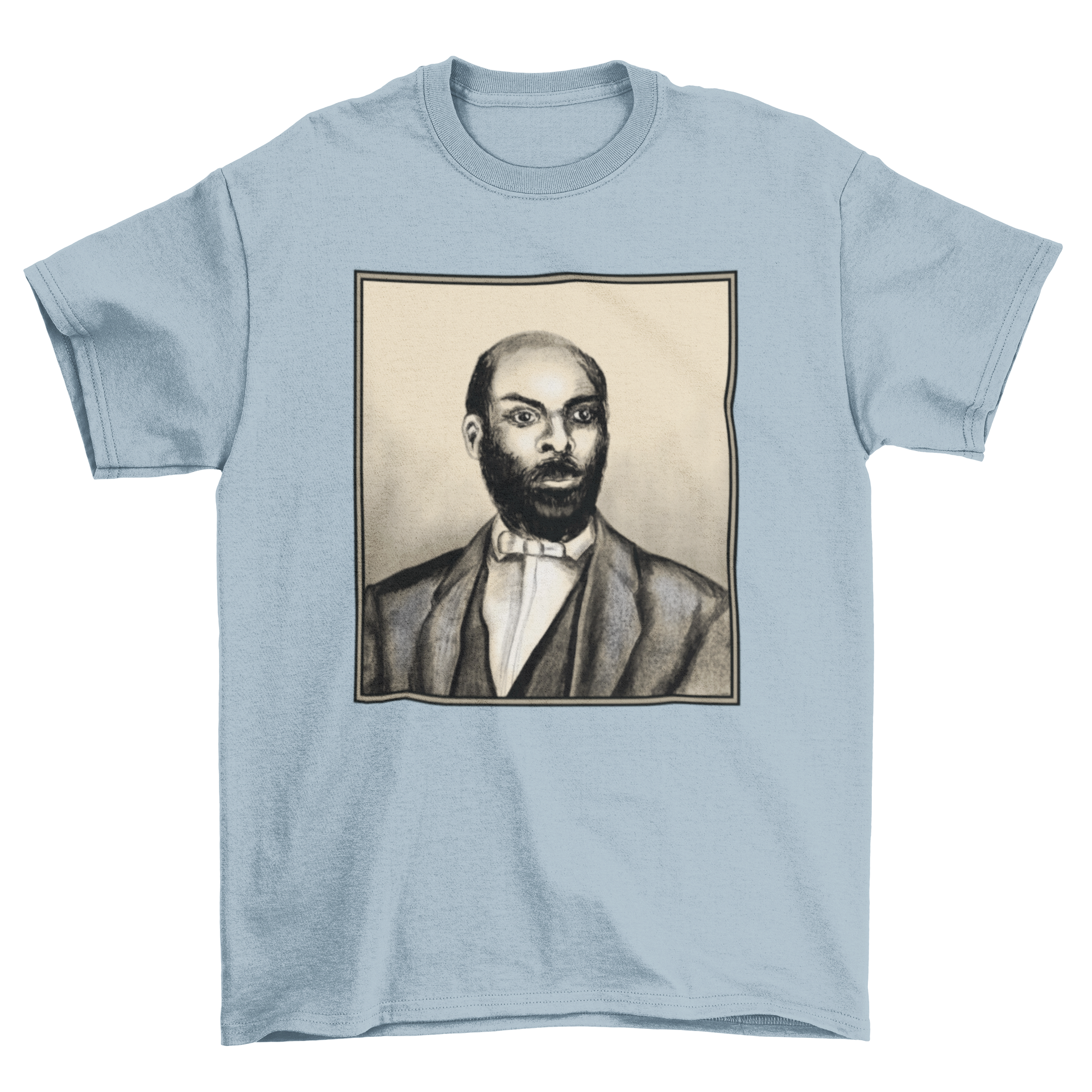 A stylish t-shirt featuring a detailed portrait of John Jasper, showcasing vibrant colors and artistic design.