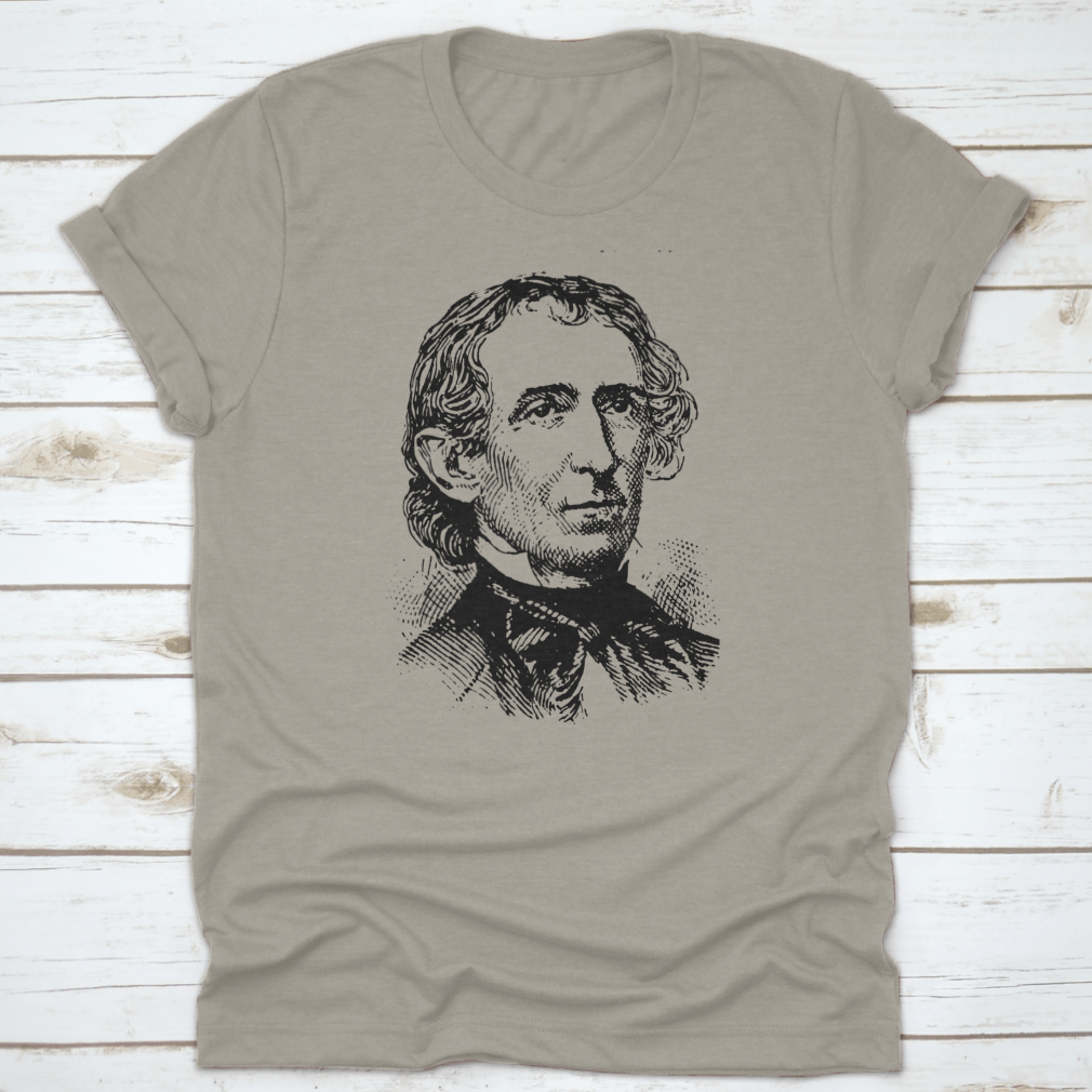 John Tyler Vintage Engraved Illustration T-shirt featuring a unique hand sketch design, made from 100% cotton for comfort.