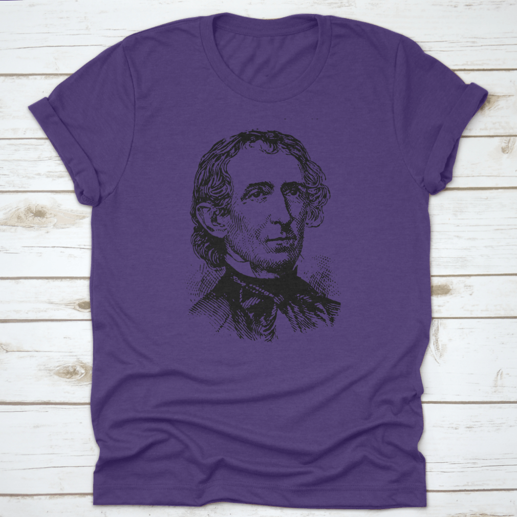 John Tyler Vintage Engraved Illustration T-shirt featuring a unique hand sketch design, made from 100% cotton for comfort.