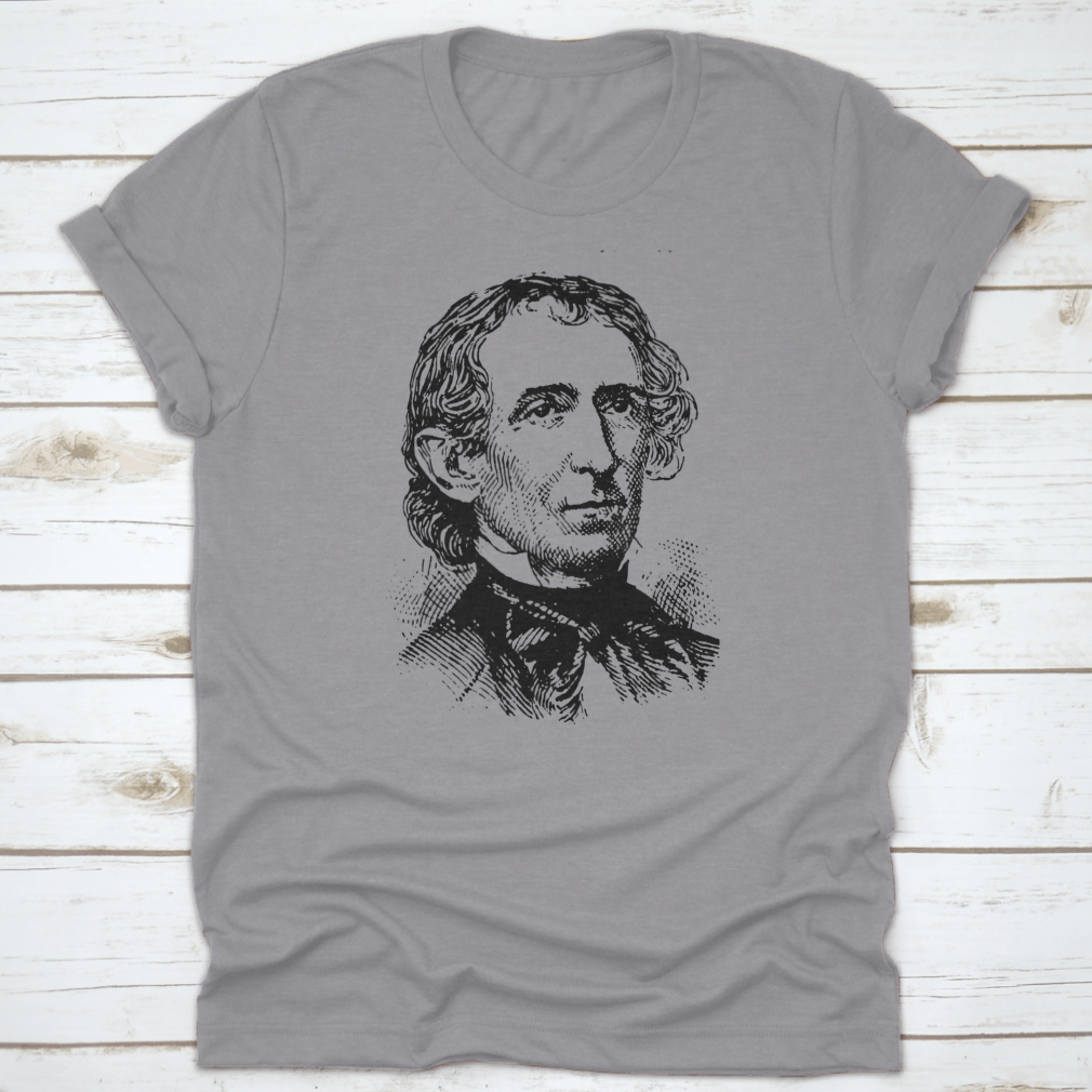 John Tyler Vintage Engraved Illustration T-shirt featuring a unique hand sketch design, made from 100% cotton for comfort.