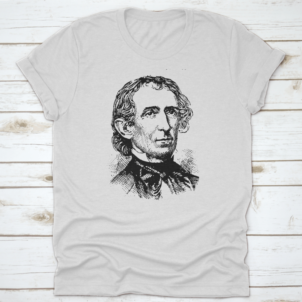 John Tyler Vintage Engraved Illustration T-shirt featuring a unique hand sketch design, made from 100% cotton for comfort.