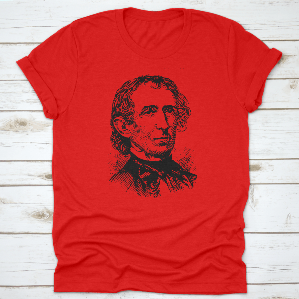 John Tyler Vintage Engraved Illustration T-shirt featuring a unique hand sketch design, made from 100% cotton for comfort.