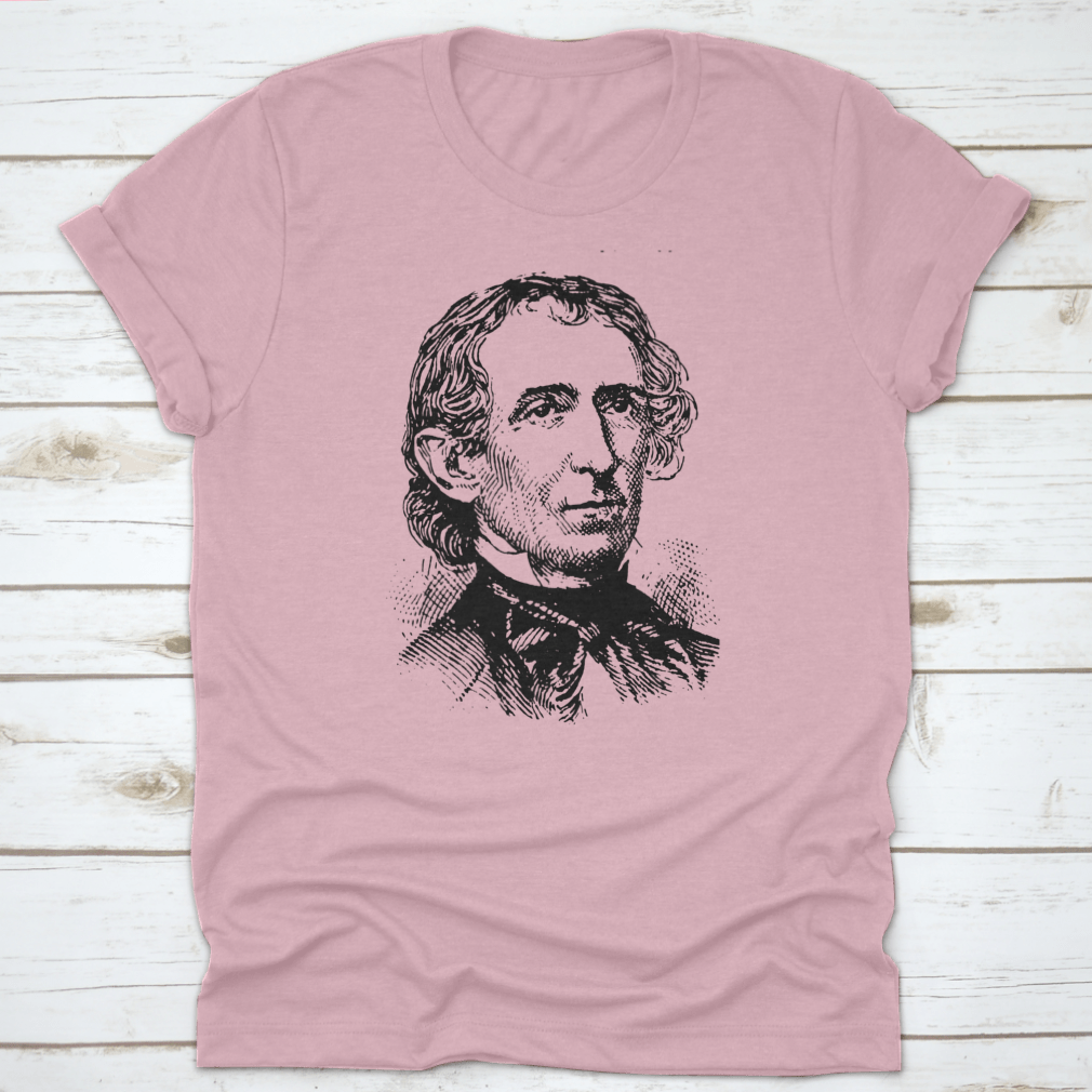 John Tyler Vintage Engraved Illustration T-shirt featuring a unique hand sketch design, made from 100% cotton for comfort.