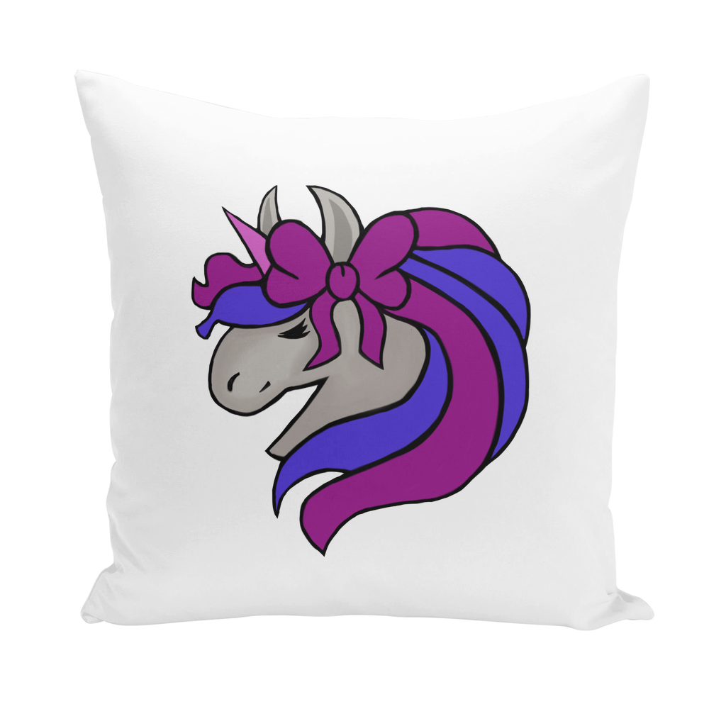 JohnsonKelly UnicornHead2 Throw Pillows featuring a vibrant unicorn design on a soft cushion cover, available in multiple styles.